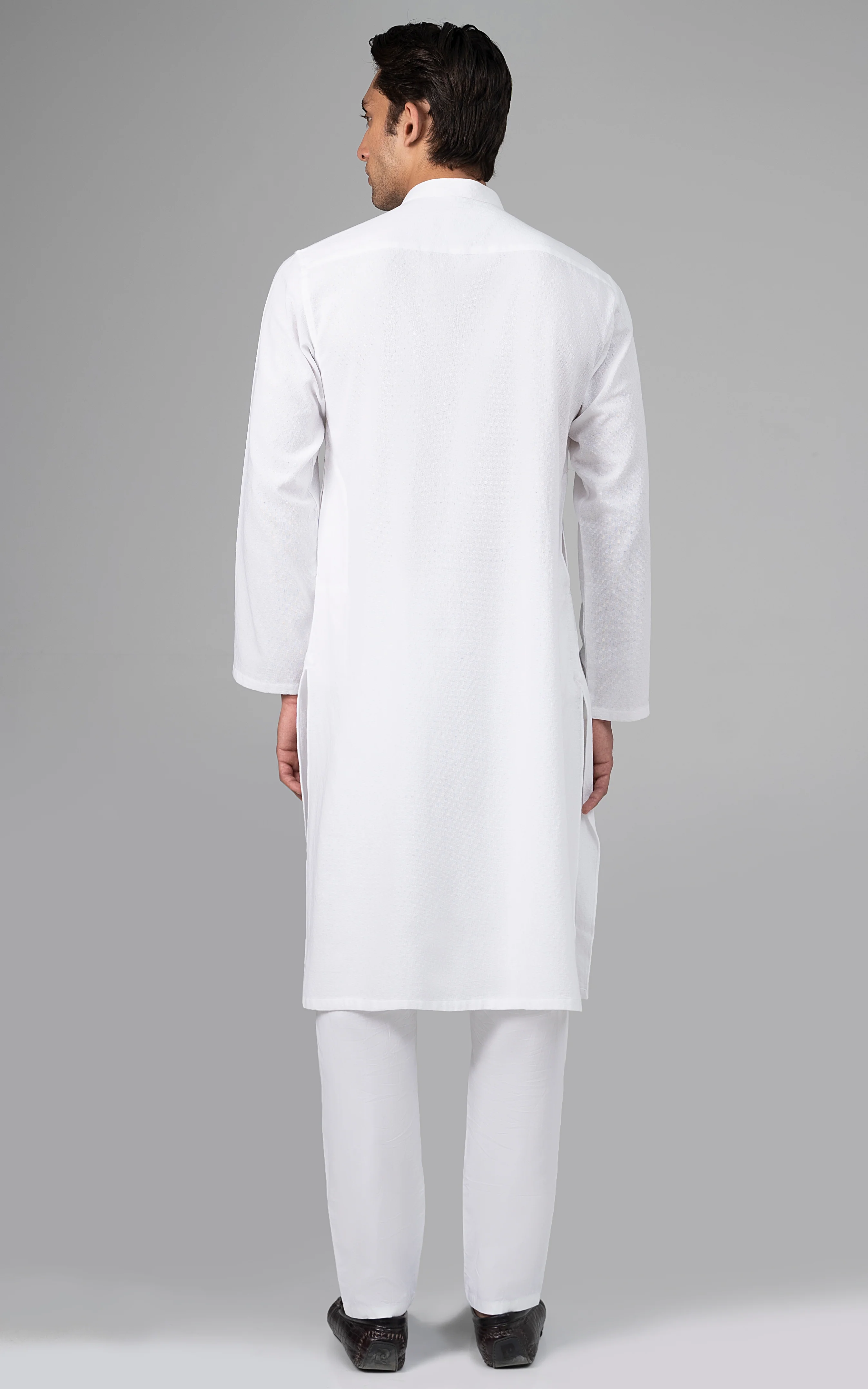 SELF TEXTURED KURTA WHITE - Image 4