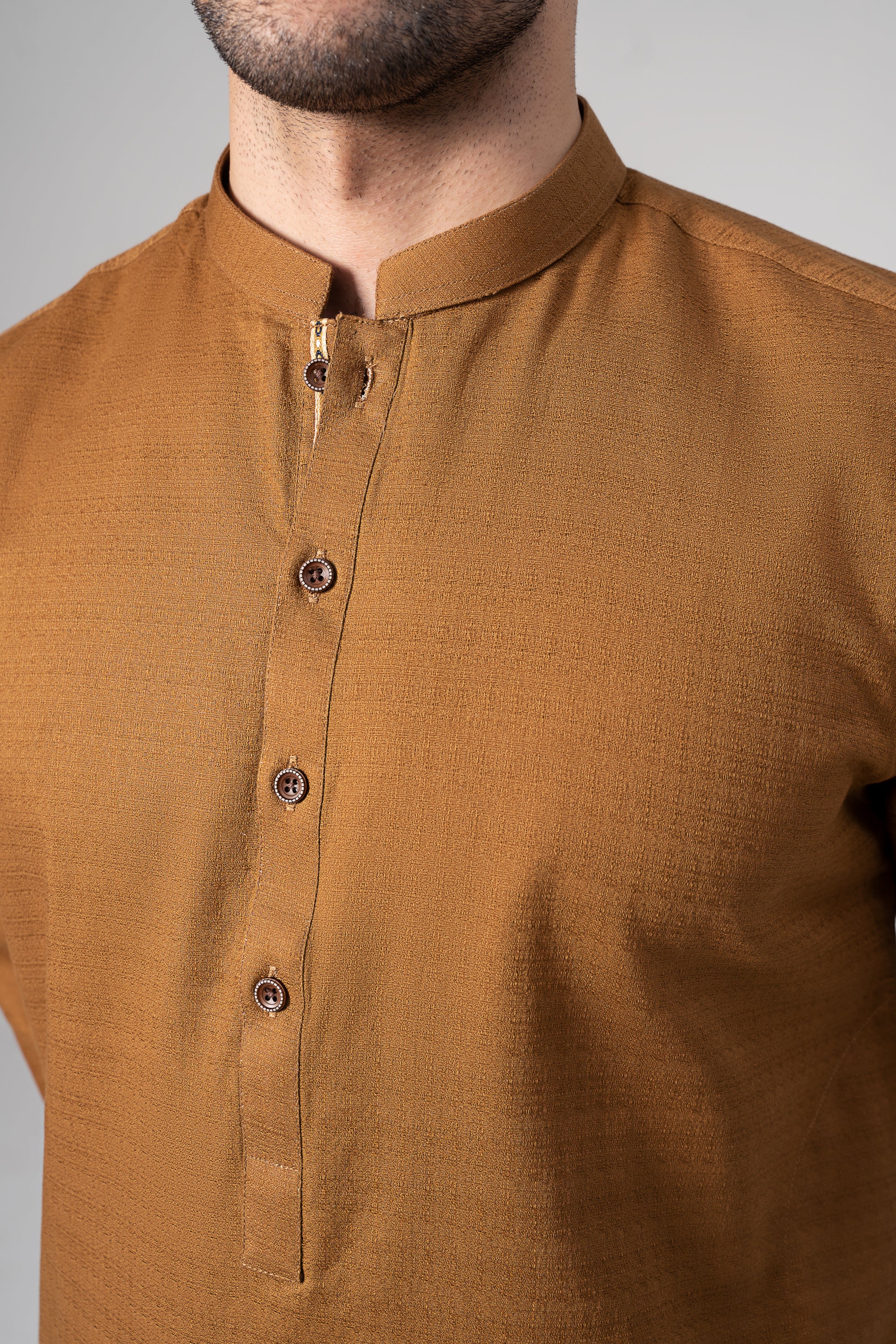 PREMIUM SELF DOBBY KURTA MUSTARD - Image 4