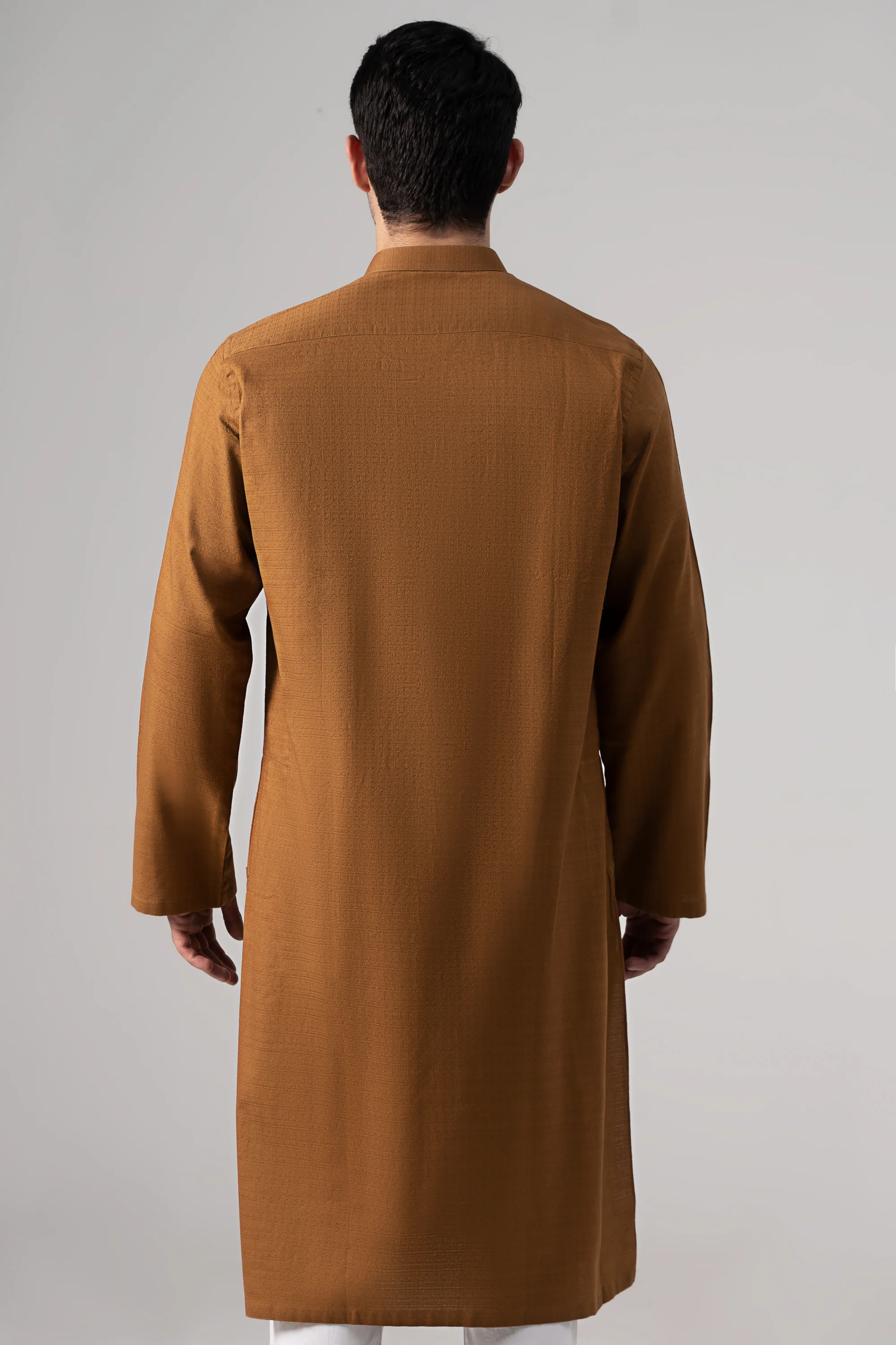 PREMIUM SELF DOBBY KURTA MUSTARD - Image 5
