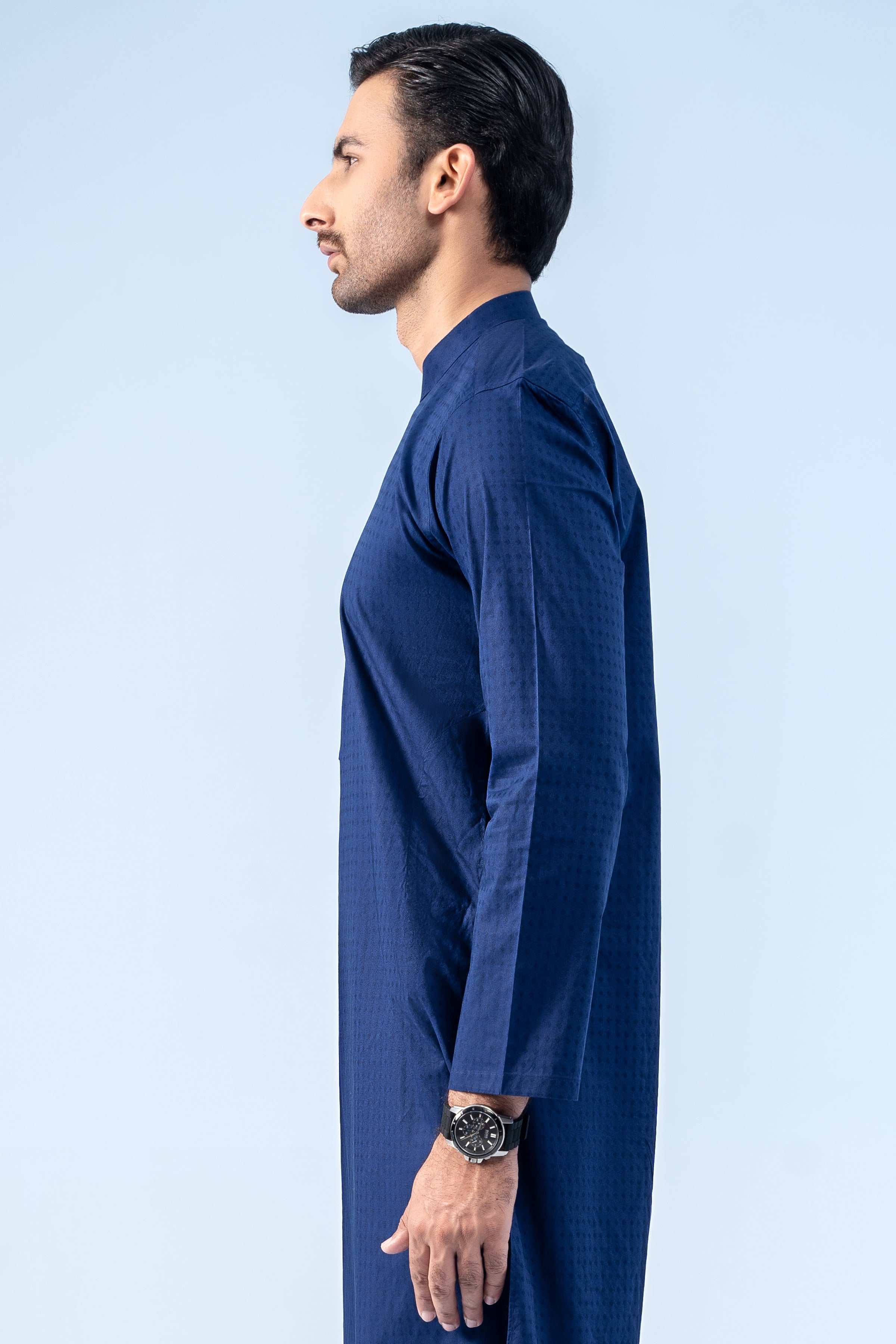 PREMIUM SELF DOBBY KURTA NAVY - Image 3