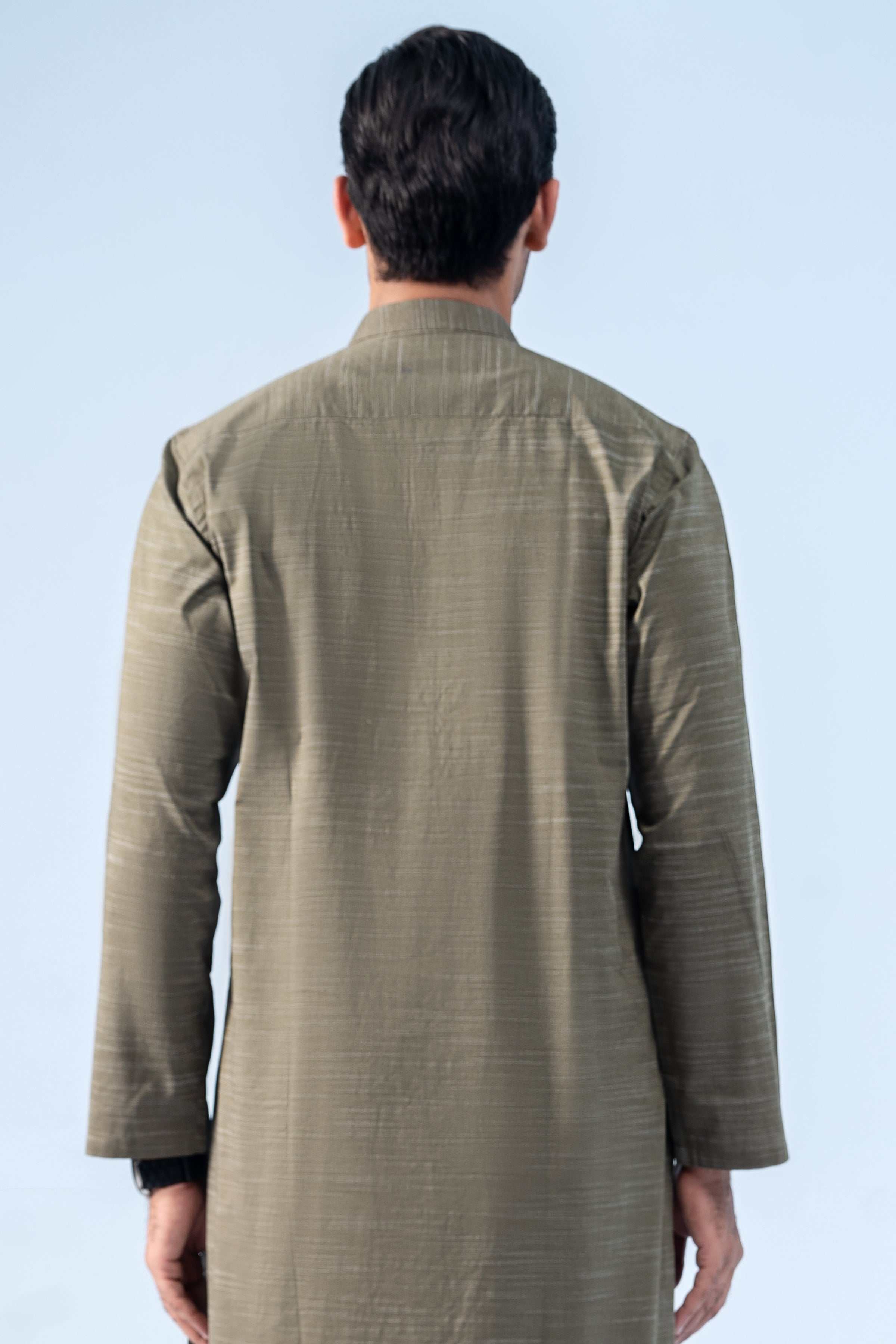 COTTON SLUB KURTA OLIVE - Image 3