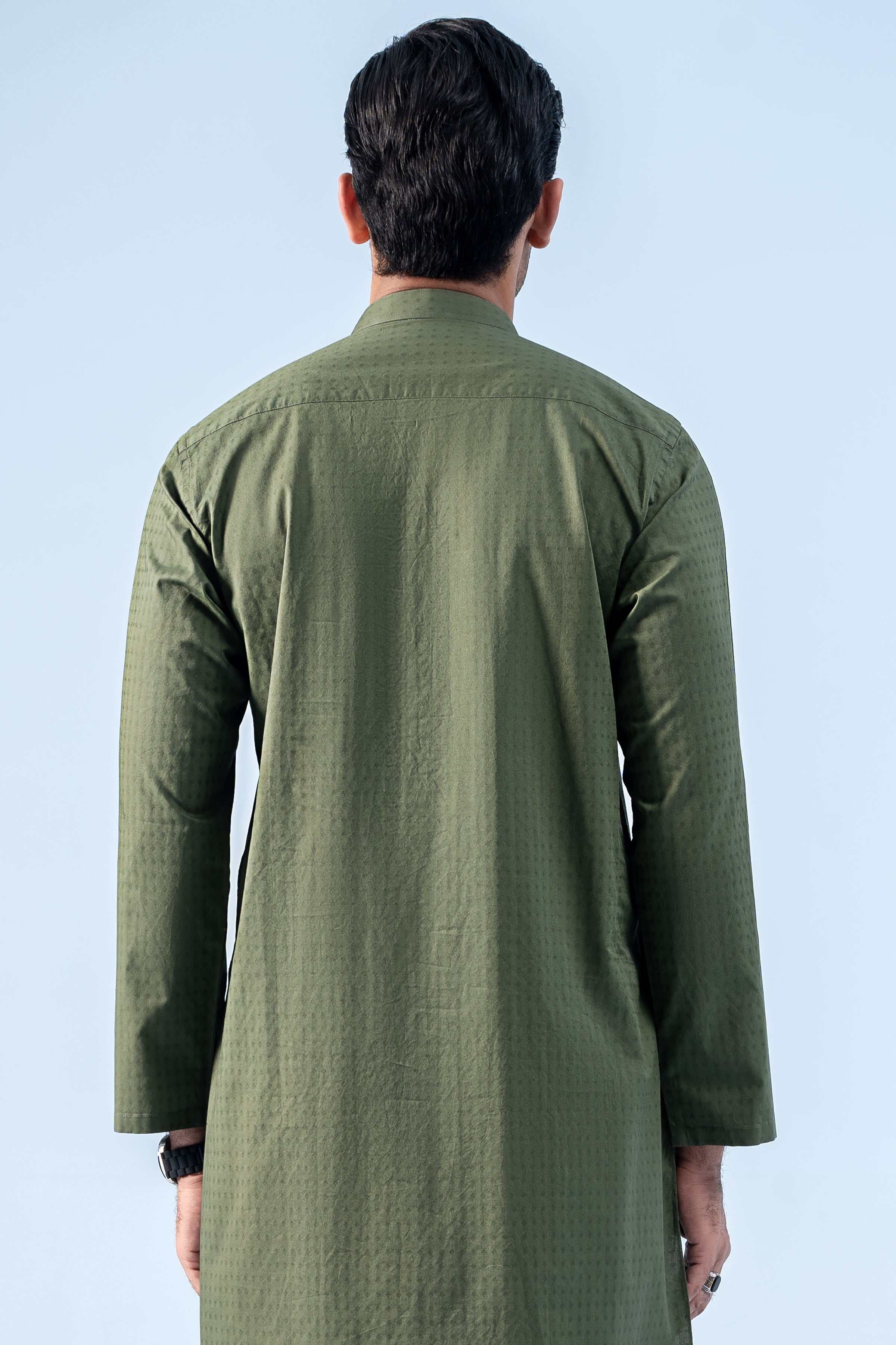PREMIUM SELF DOBBY KURTA OLIVE - Image 3