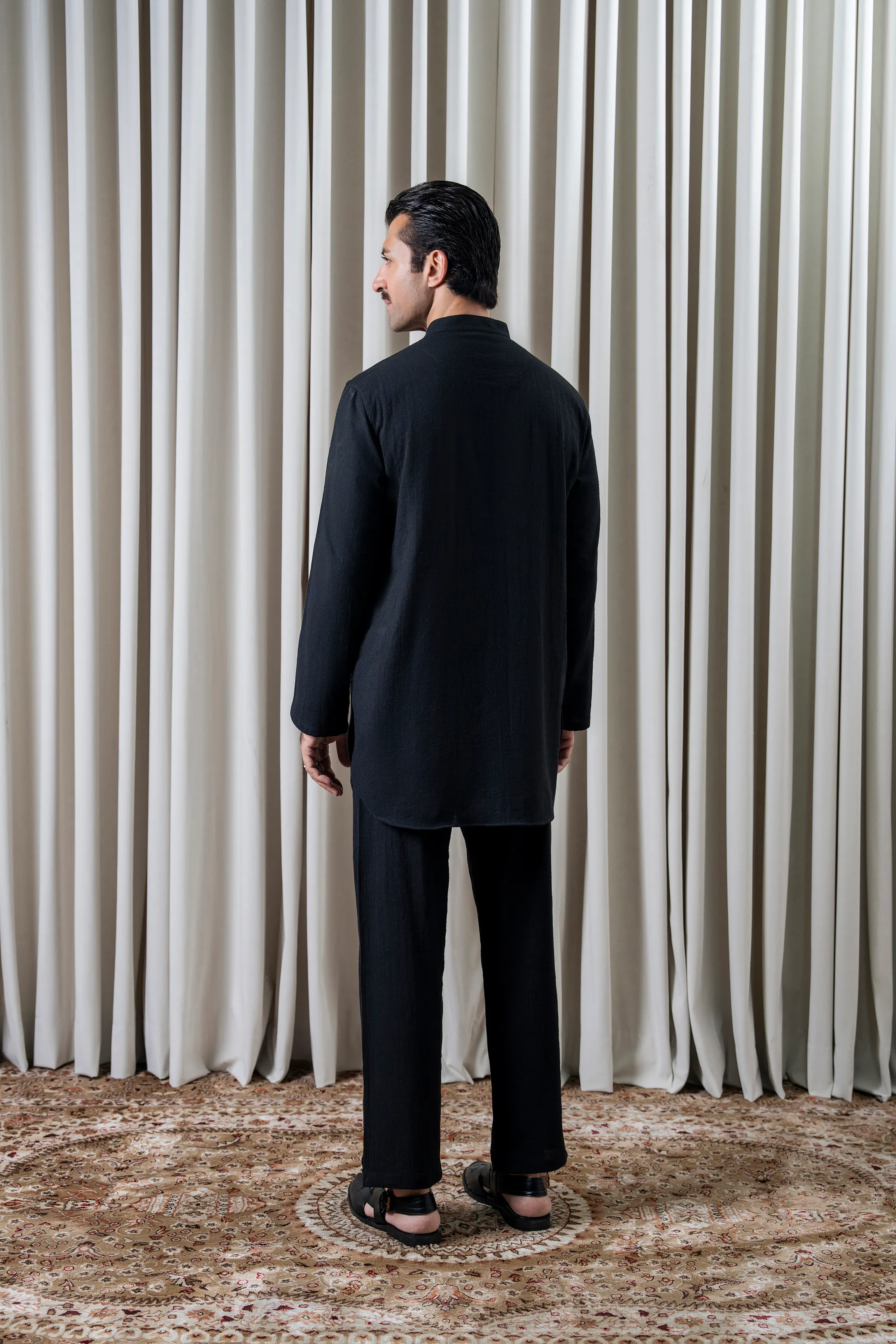 SELF TEXTURED KURTA PAJAMA - PREMIUM COLLECTION BLACK - Image 4