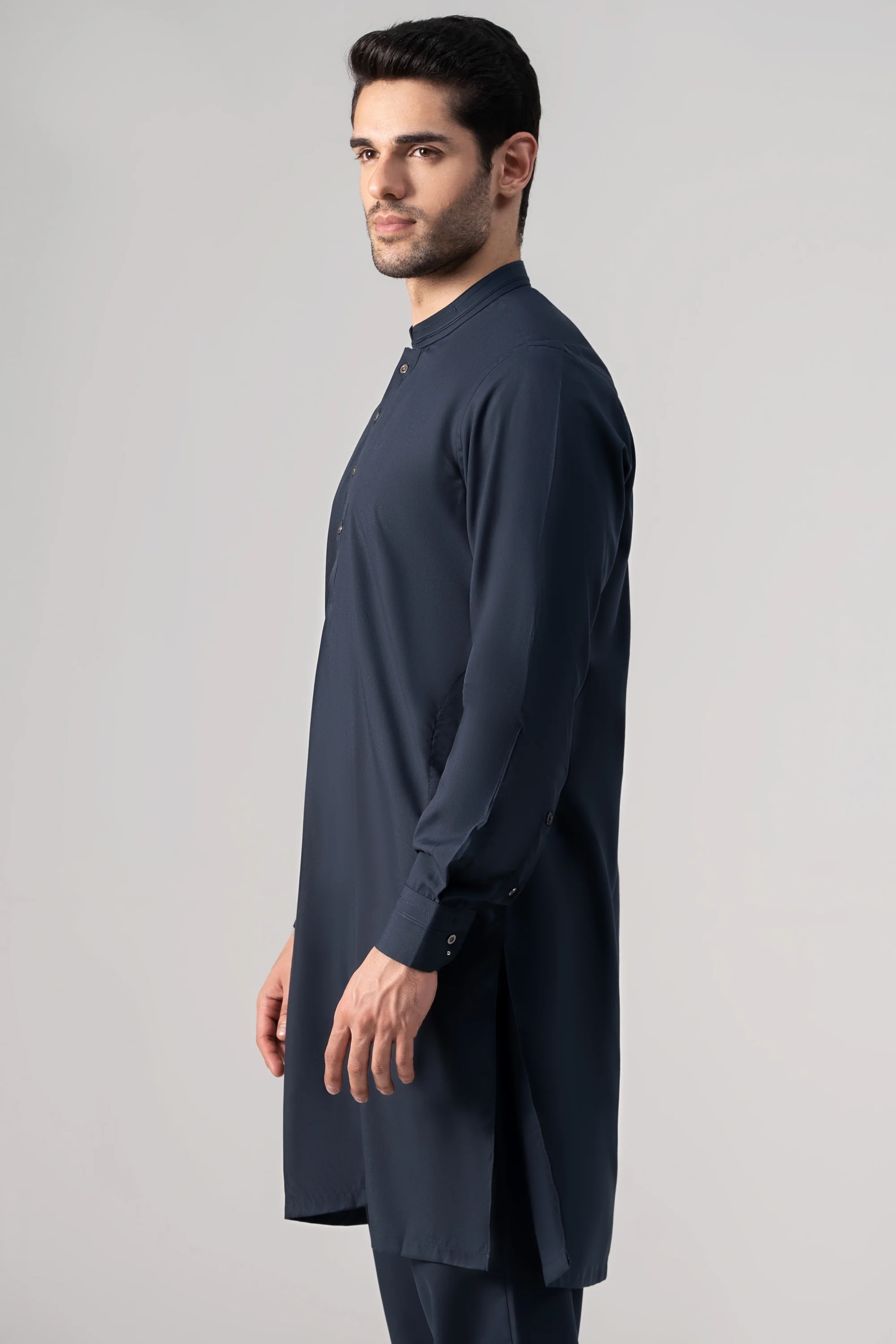 PREMIUM WASH & WEAR KURTA PAJAMA BLUE GREY - Image 3