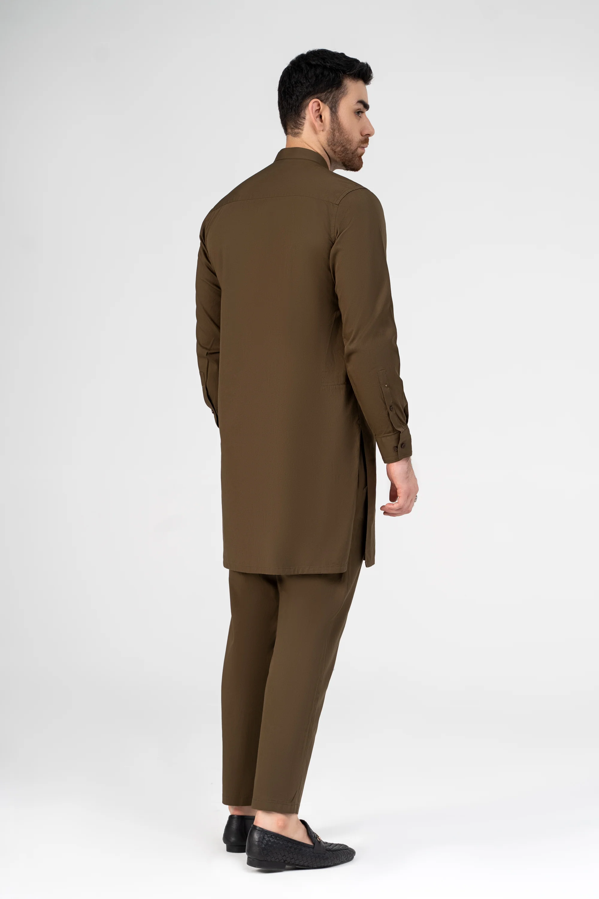 TWILL COTTON KURTA PAJAMA DARK OLIVE - Image 3