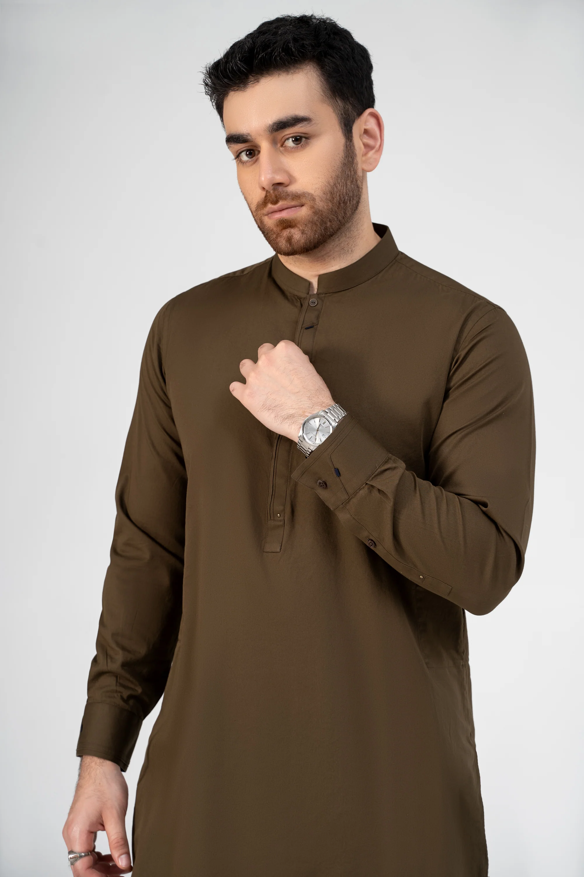TWILL COTTON KURTA PAJAMA DARK OLIVE - Image 4