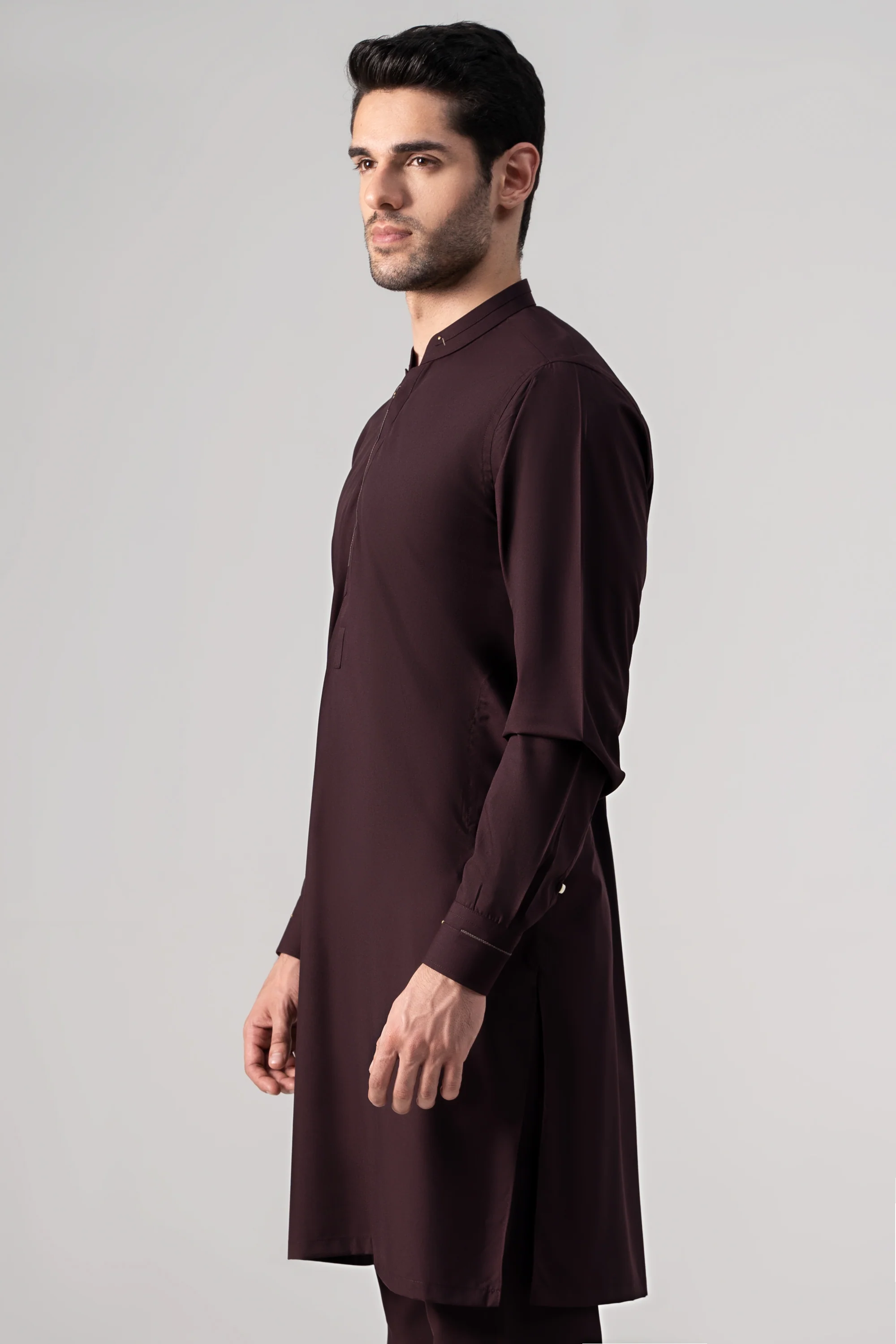 PREMIUM WASH & WEAR KURTA PAJAMA MAROON - Image 3