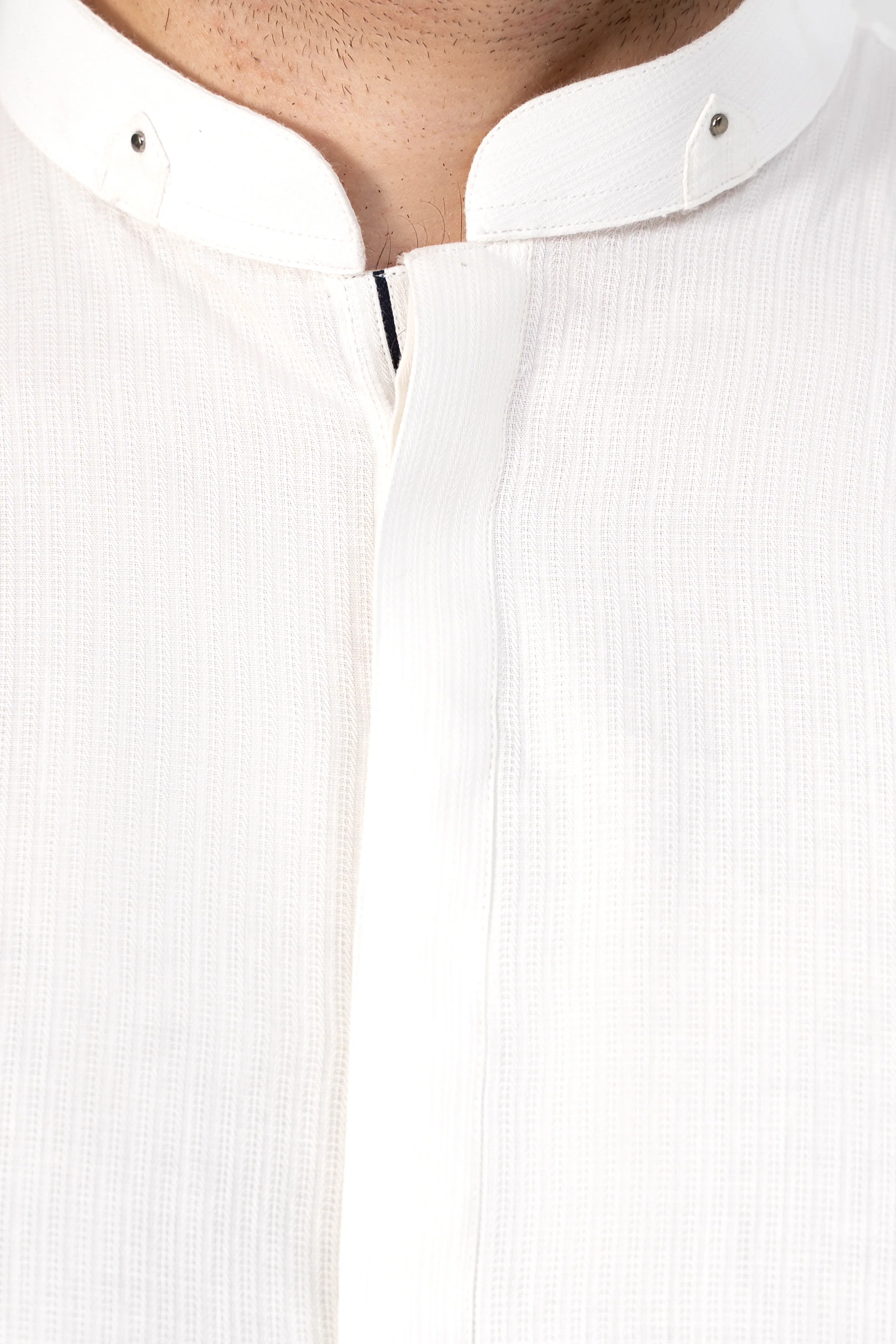 SELF DOBBY KURTA PAJAMA WHITE - Image 5