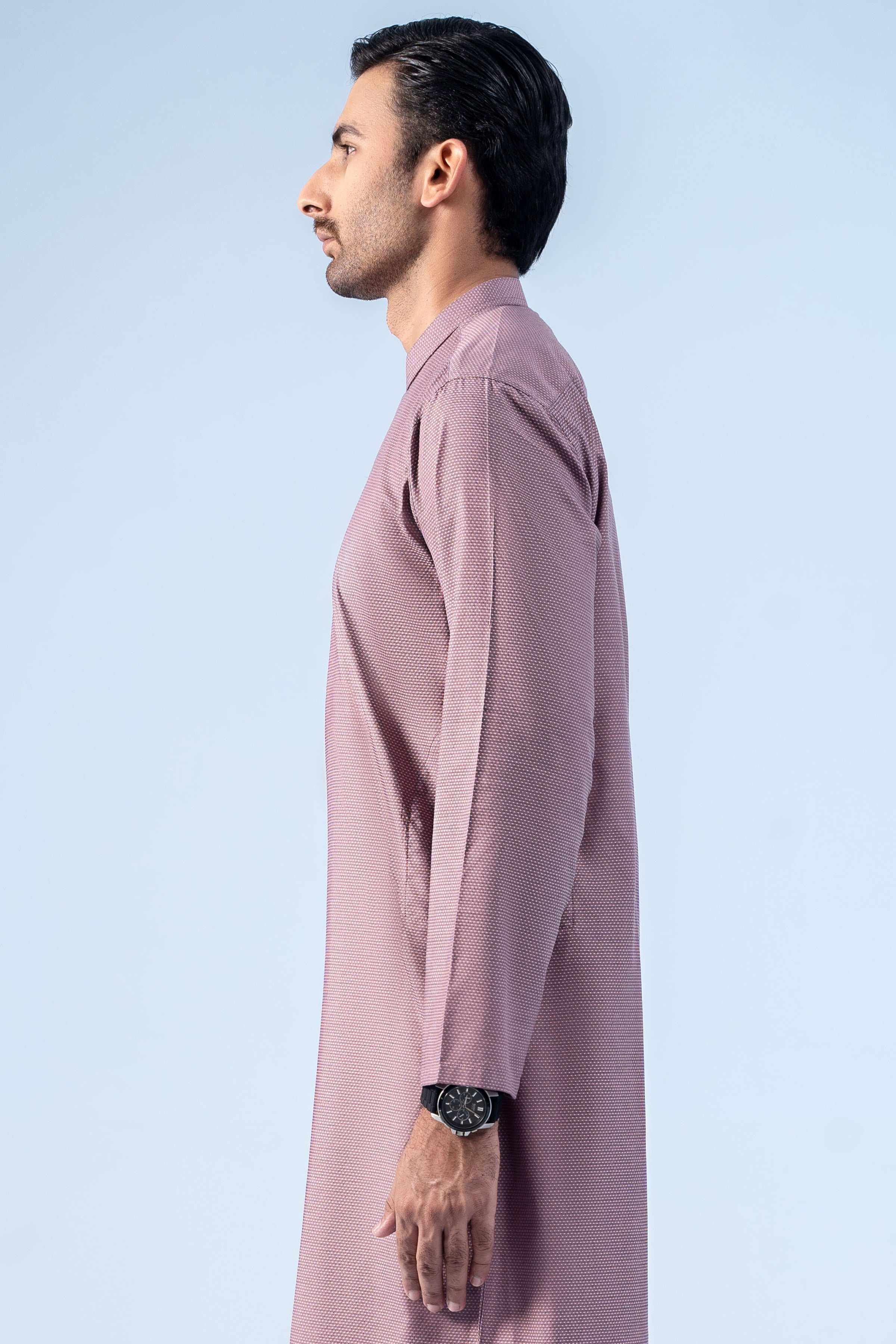 SELF DOBBY KURTA PINK - Image 4