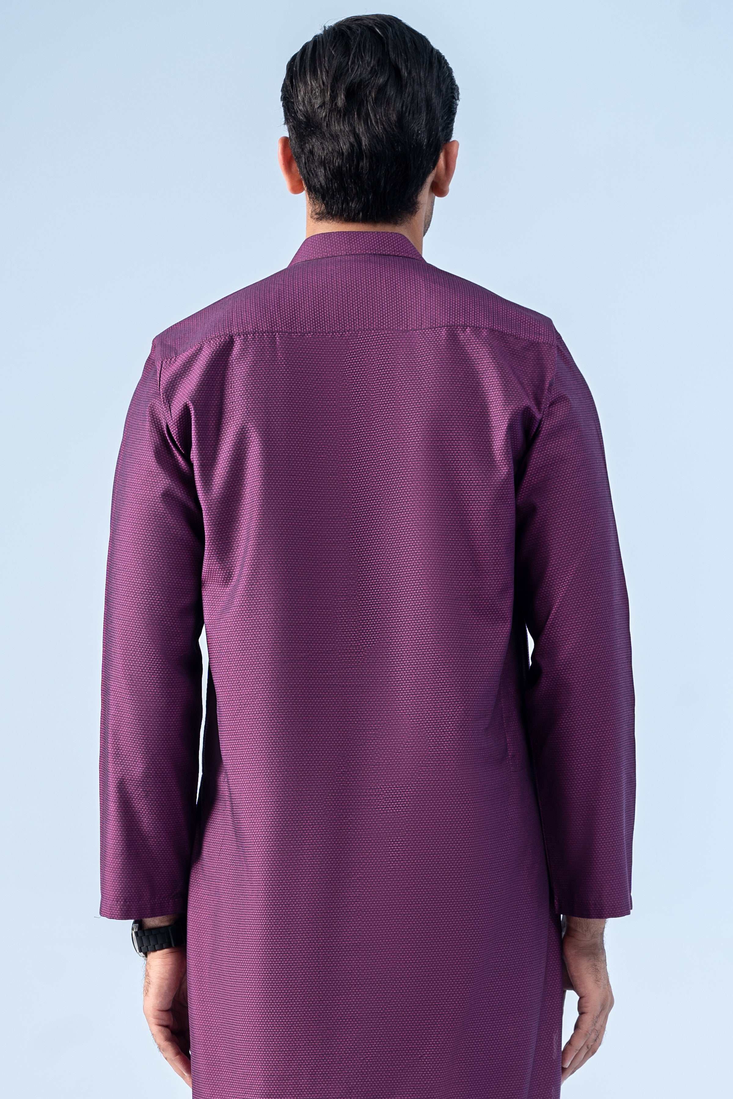 SELF DOBBY KURTA PLUM - Image 3