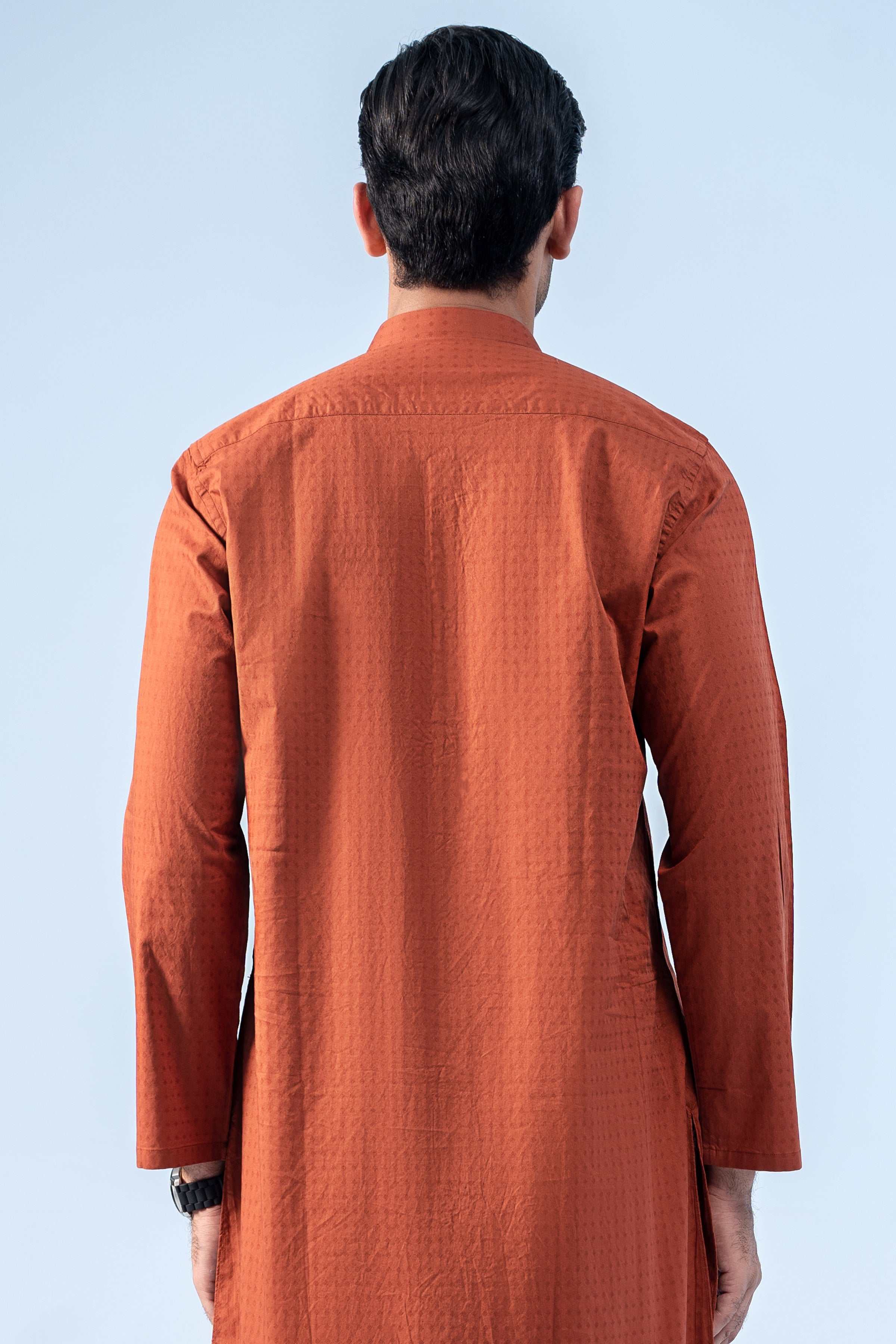 PREMIUM SELF DOBBY KURTA RUST - Image 3