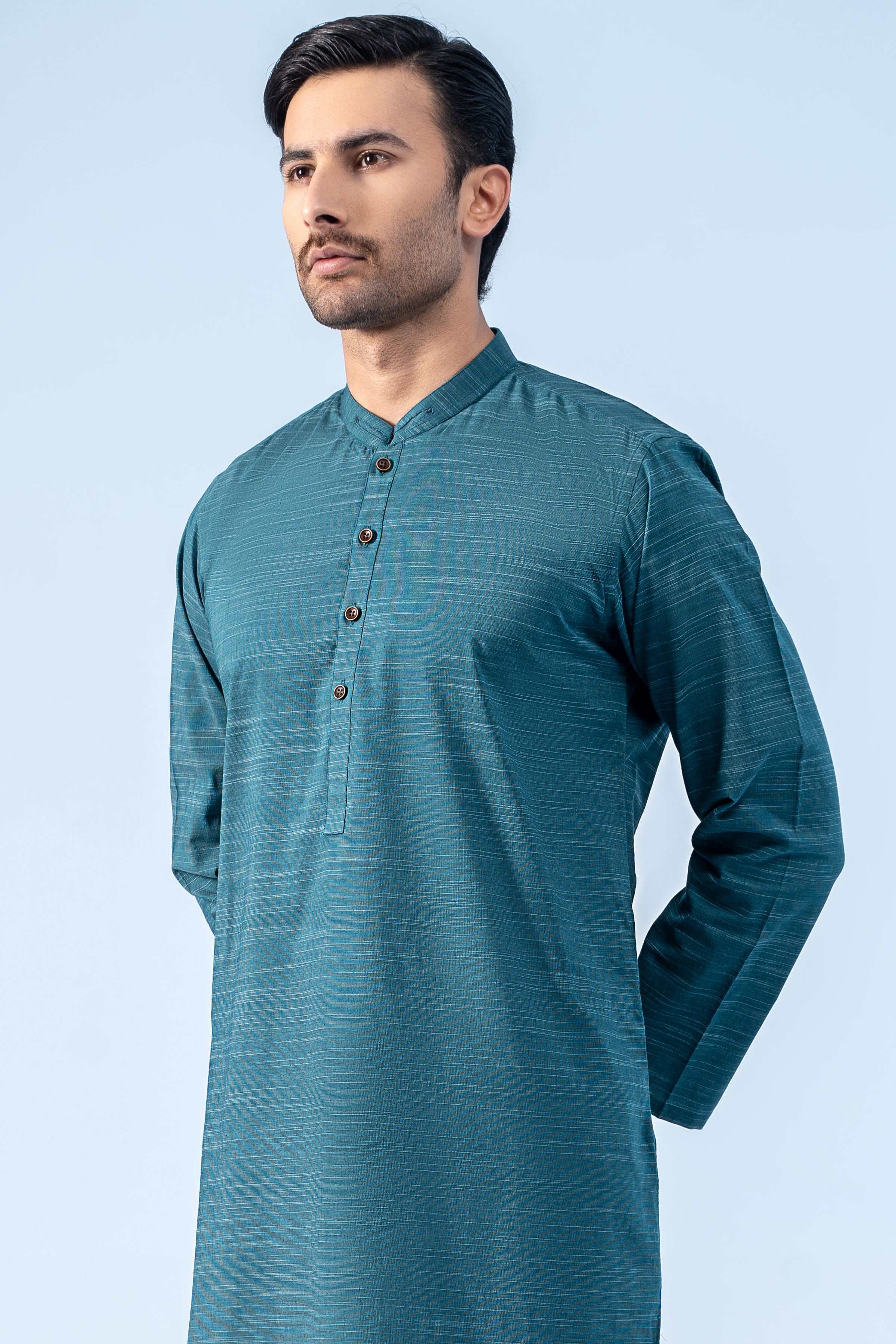COTTON SLUB KURTA TEAL BLUE - Image 4