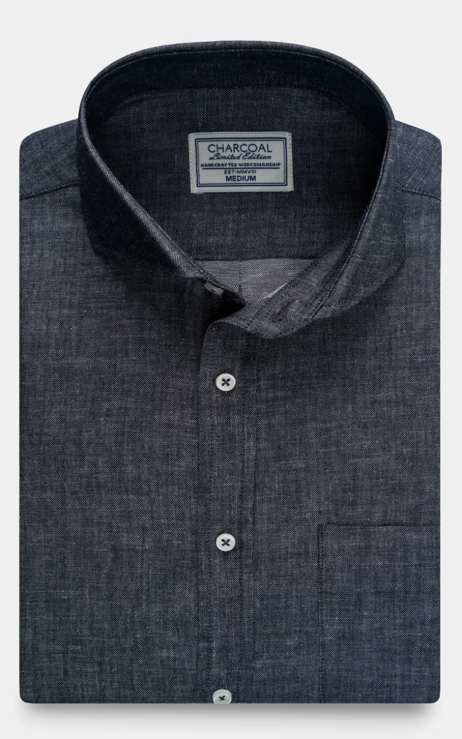 LINEN WIDE SPREAD COLLAR SHIRT  GREY MELANGE
