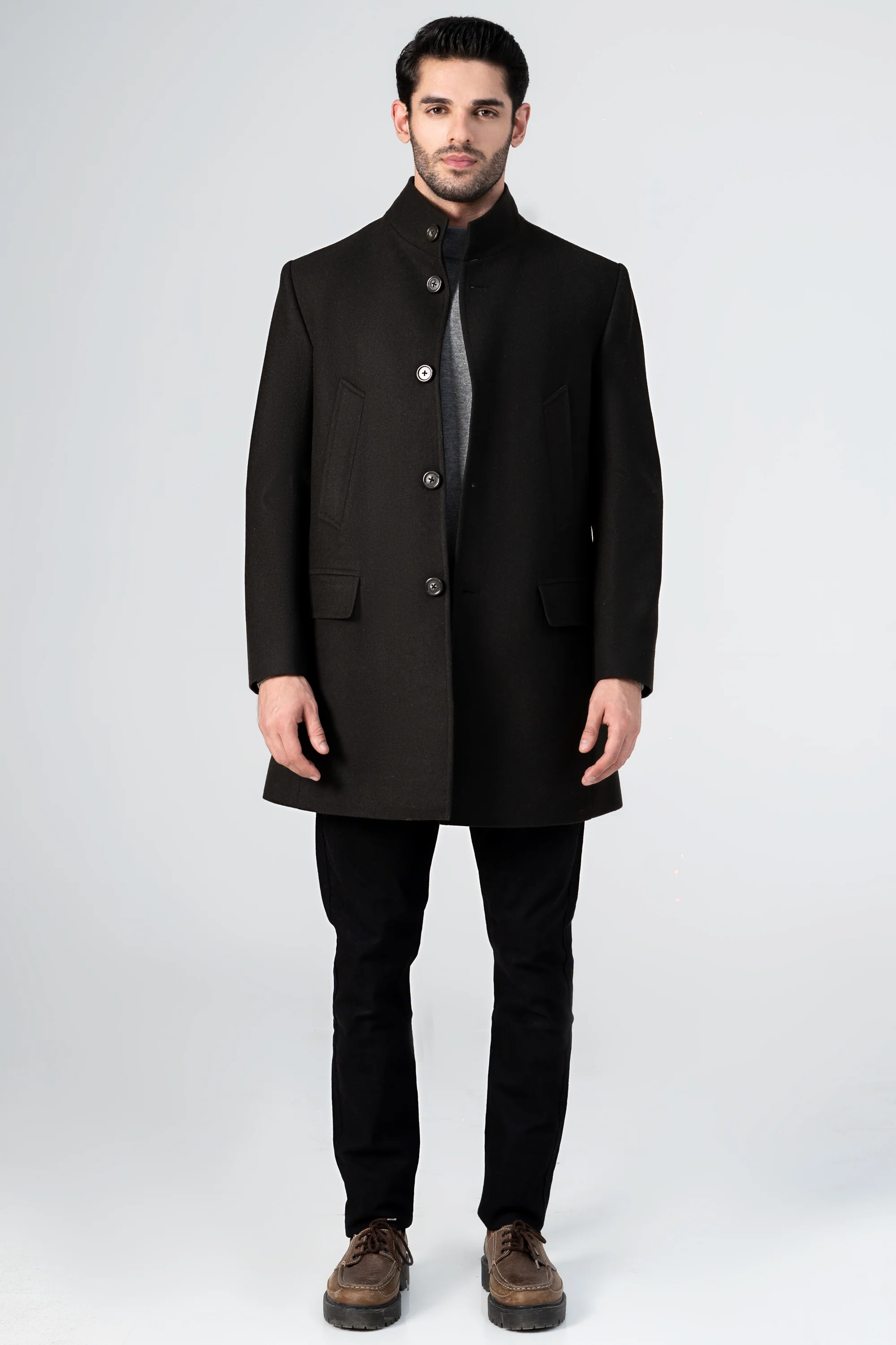WOOLEN LONG COAT DARK OLIVE