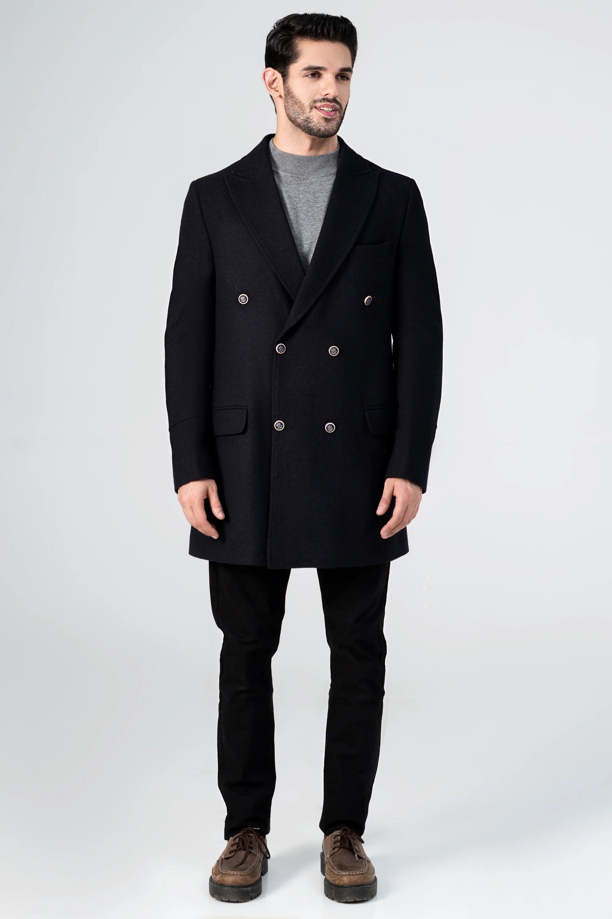 WOOLEN LONG COAT GREY BLACK