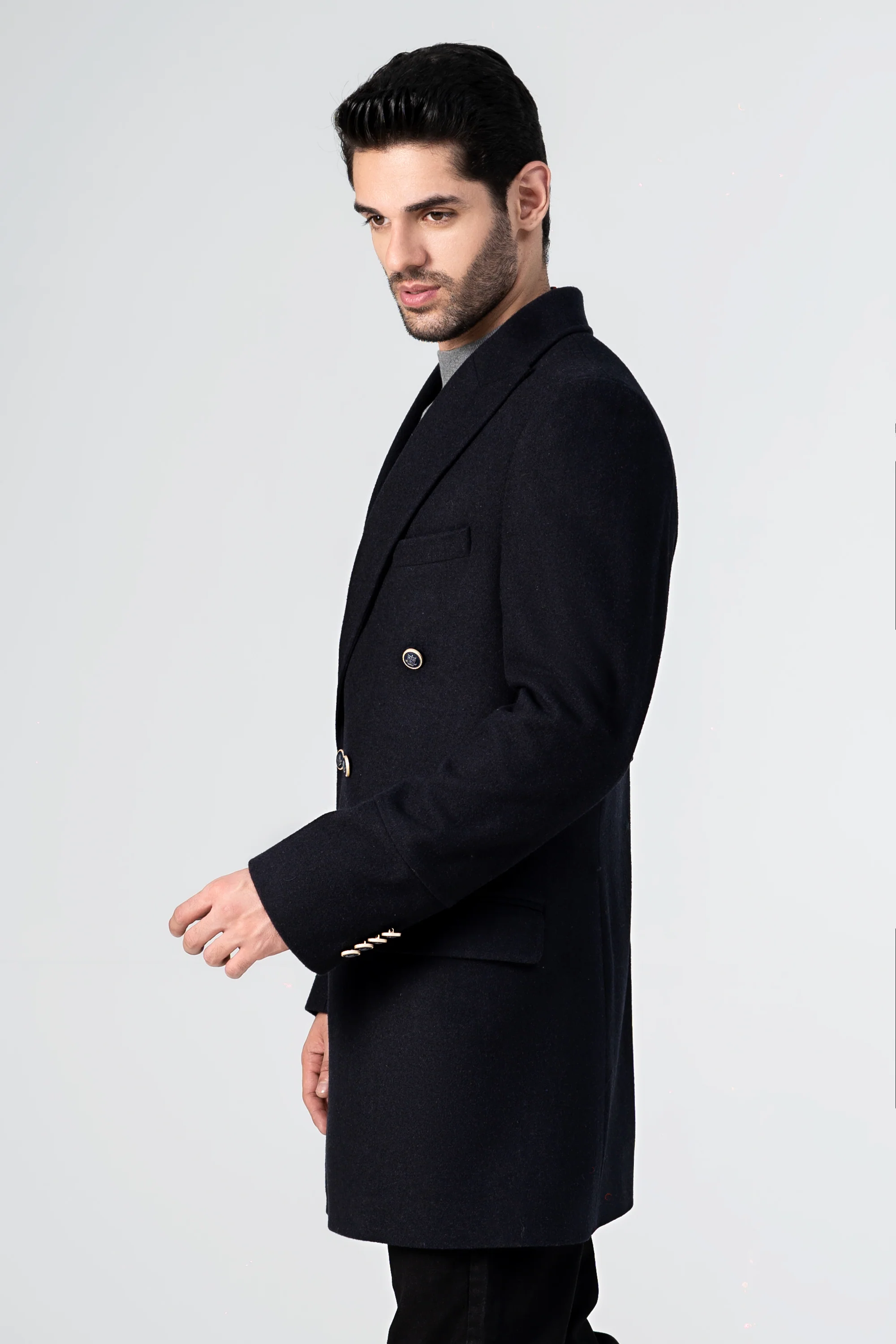 WOOLEN LONG COAT GREY BLACK - Image 3