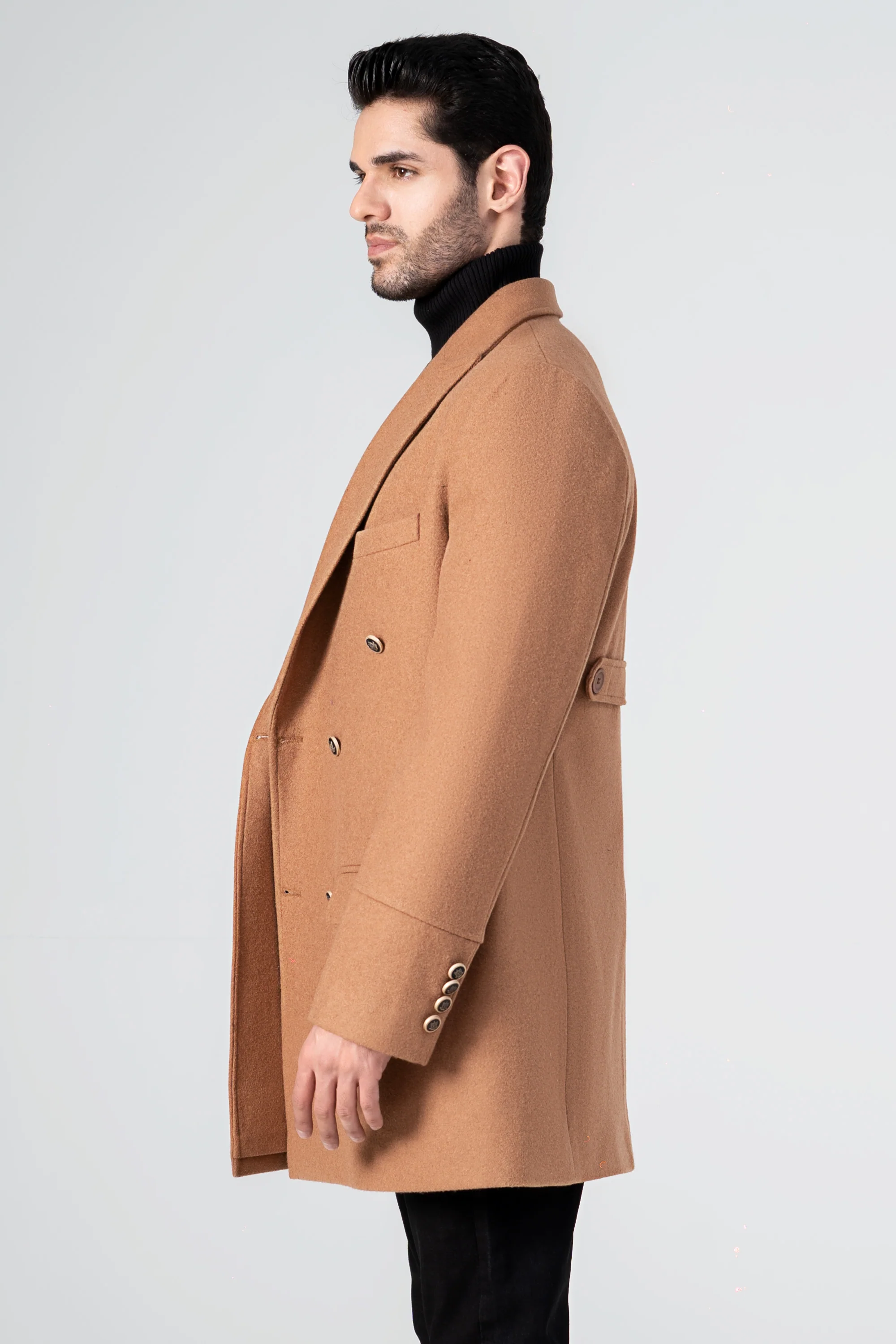 WOOLEN LONG COAT KHAKI - Image 2