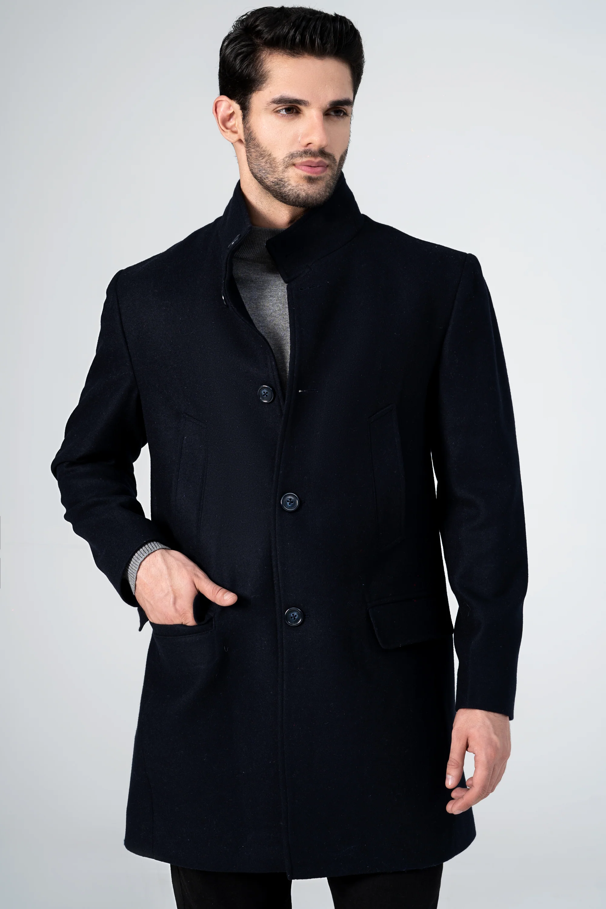 WOOLEN LONG COAT NAVY - Image 2