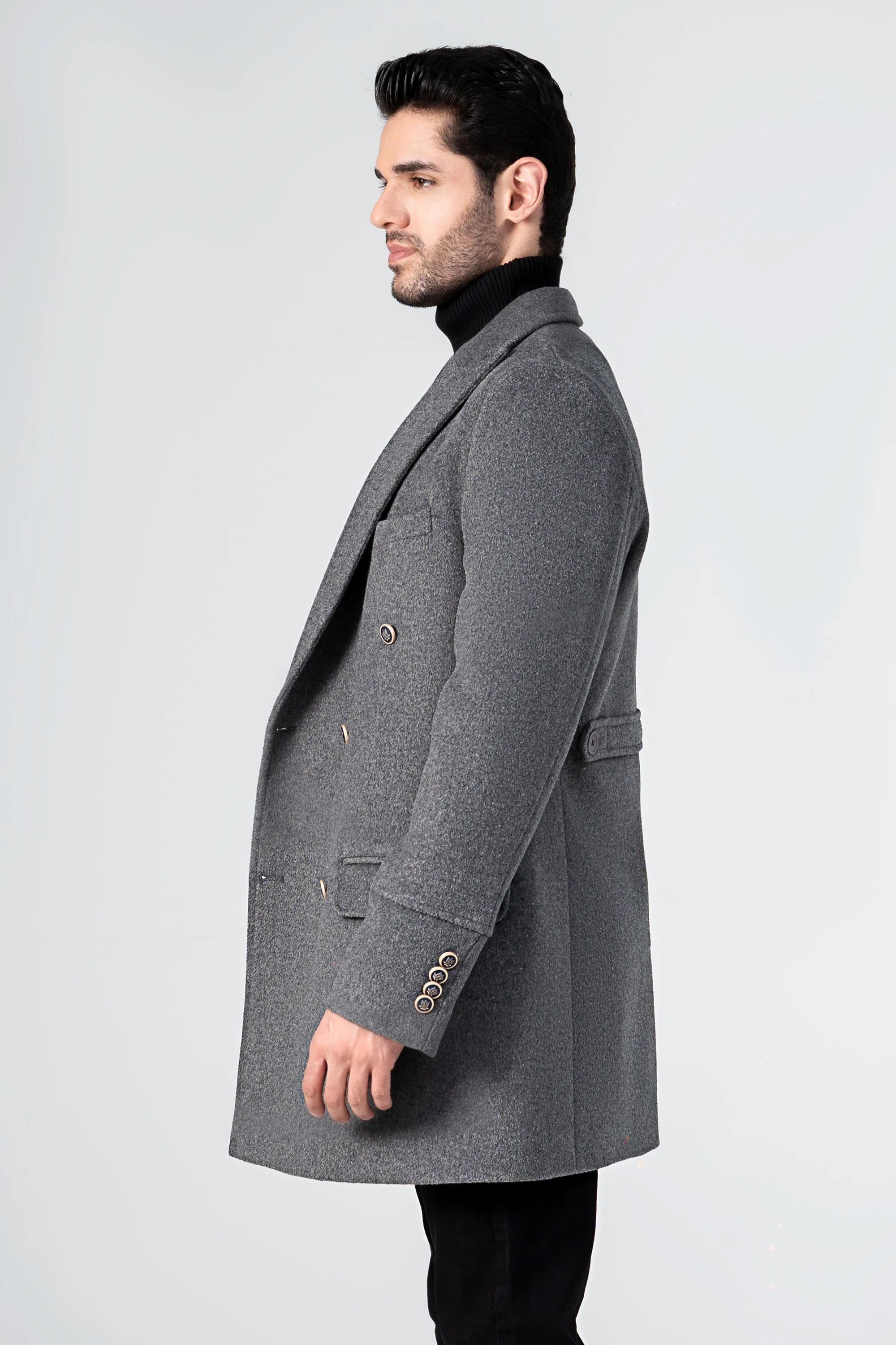 WOOLEN LONG COAT SMOKE GREY - Image 3