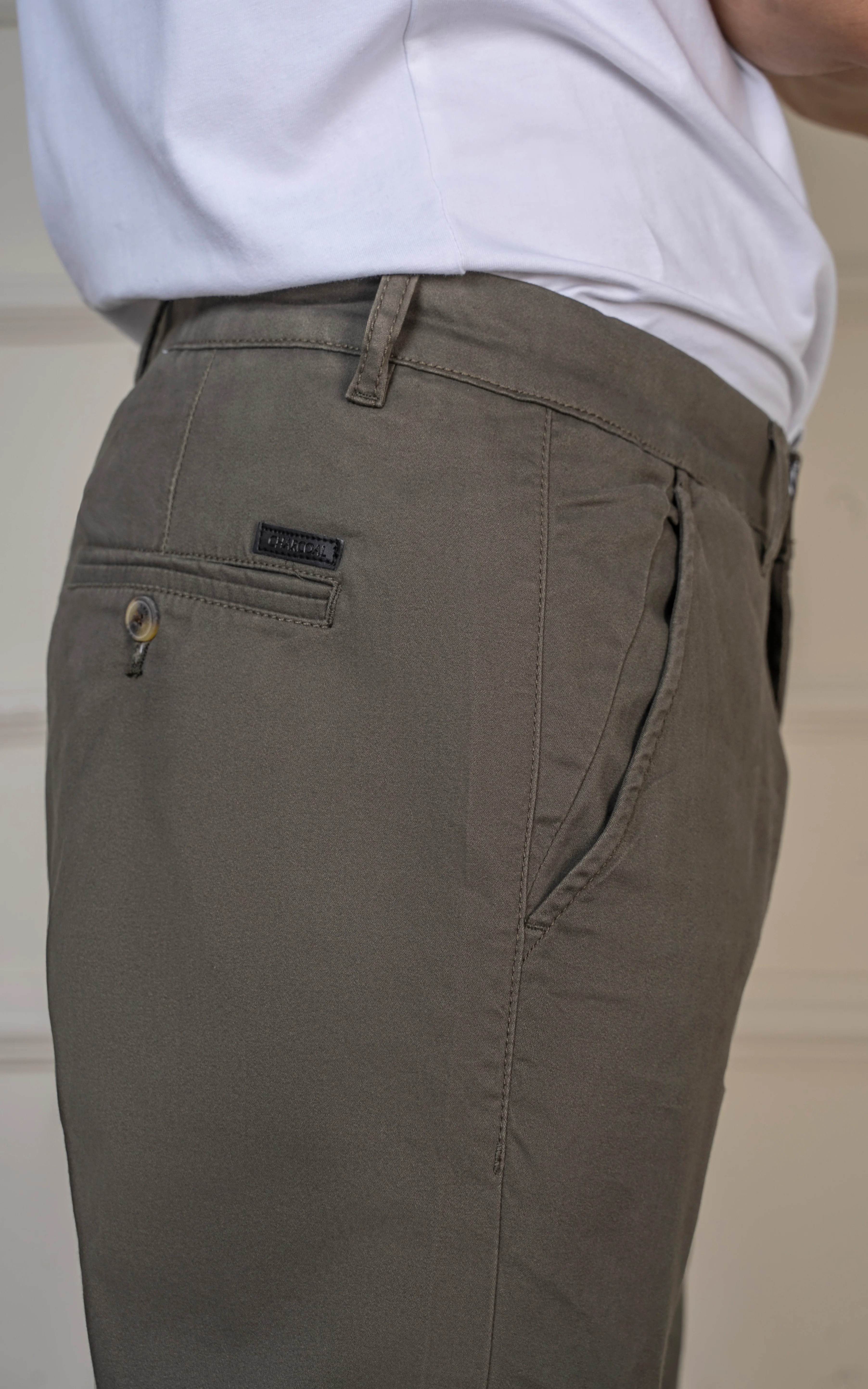 SLIM FIT SATIN PANT OLIVE - Image 2