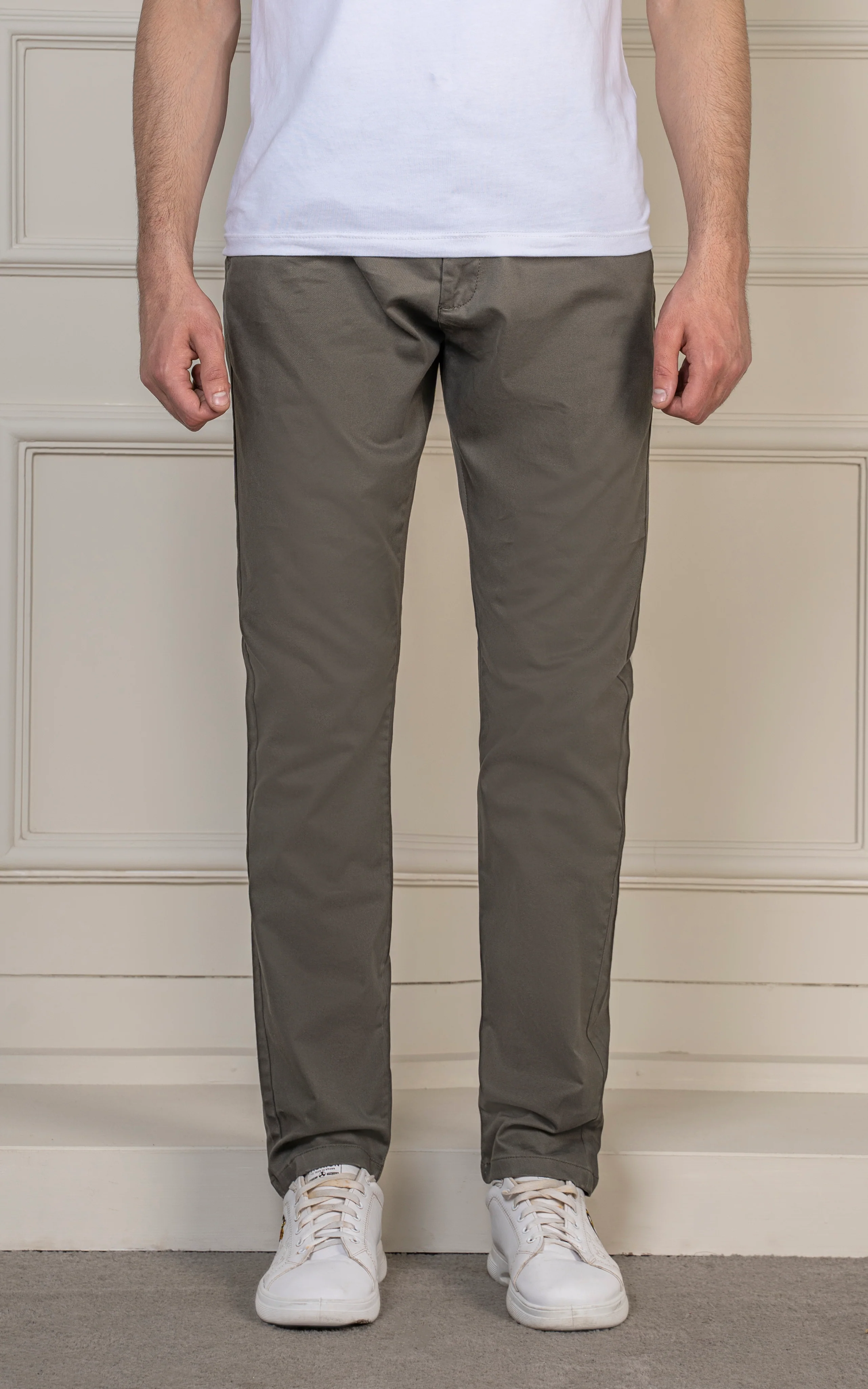 SLIM FIT SATIN PANT OLIVE - Image 3