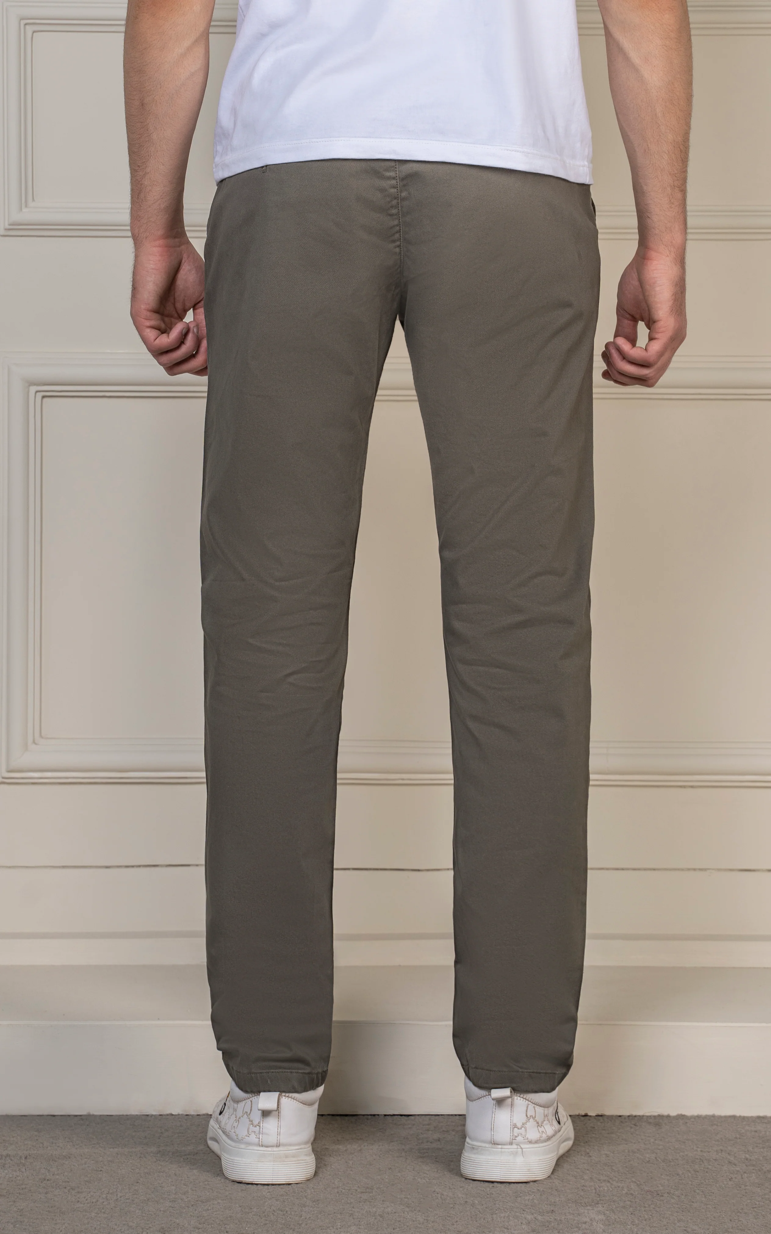 SLIM FIT SATIN PANT OLIVE - Image 4