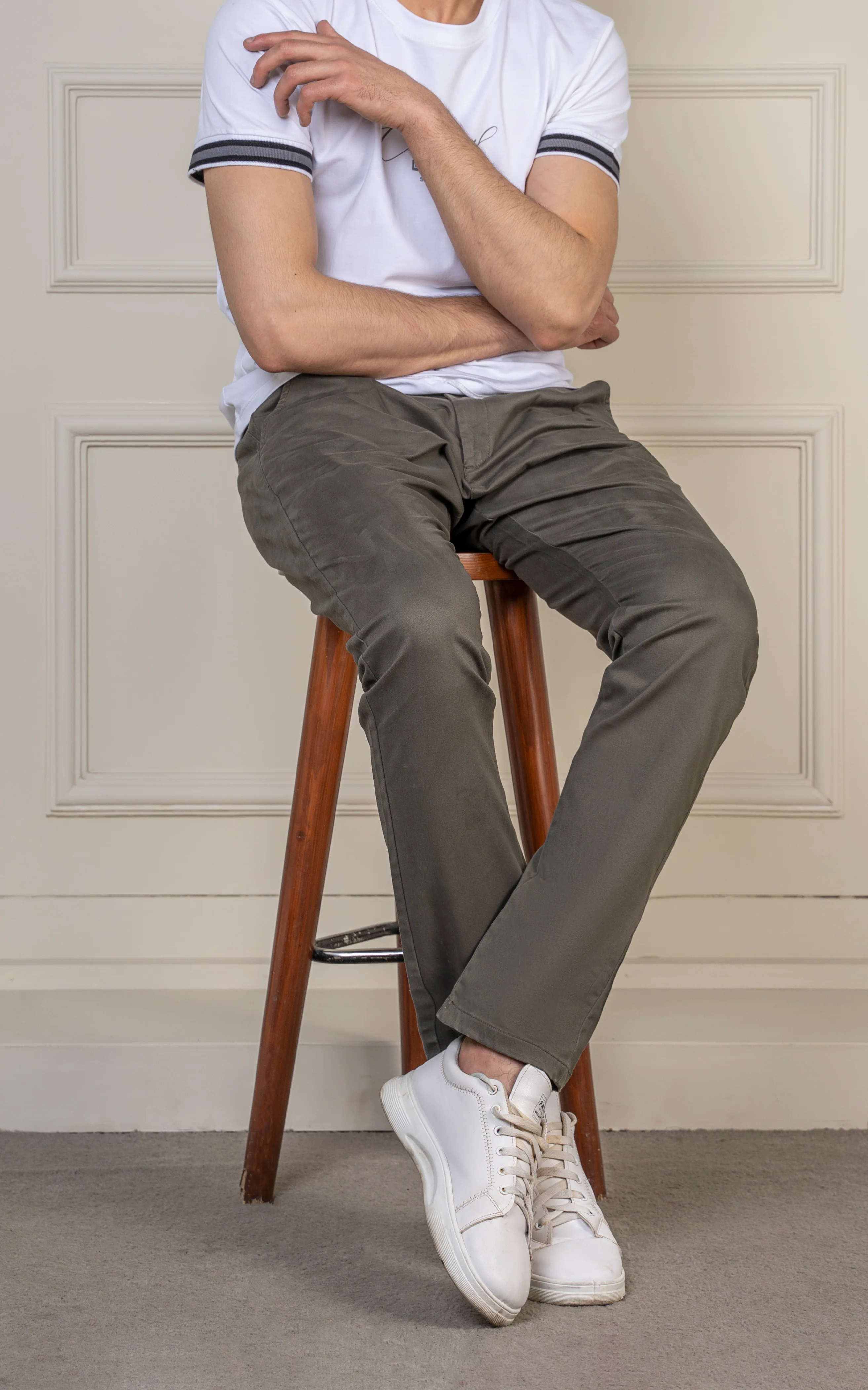 SLIM FIT SATIN PANT OLIVE - Image 5