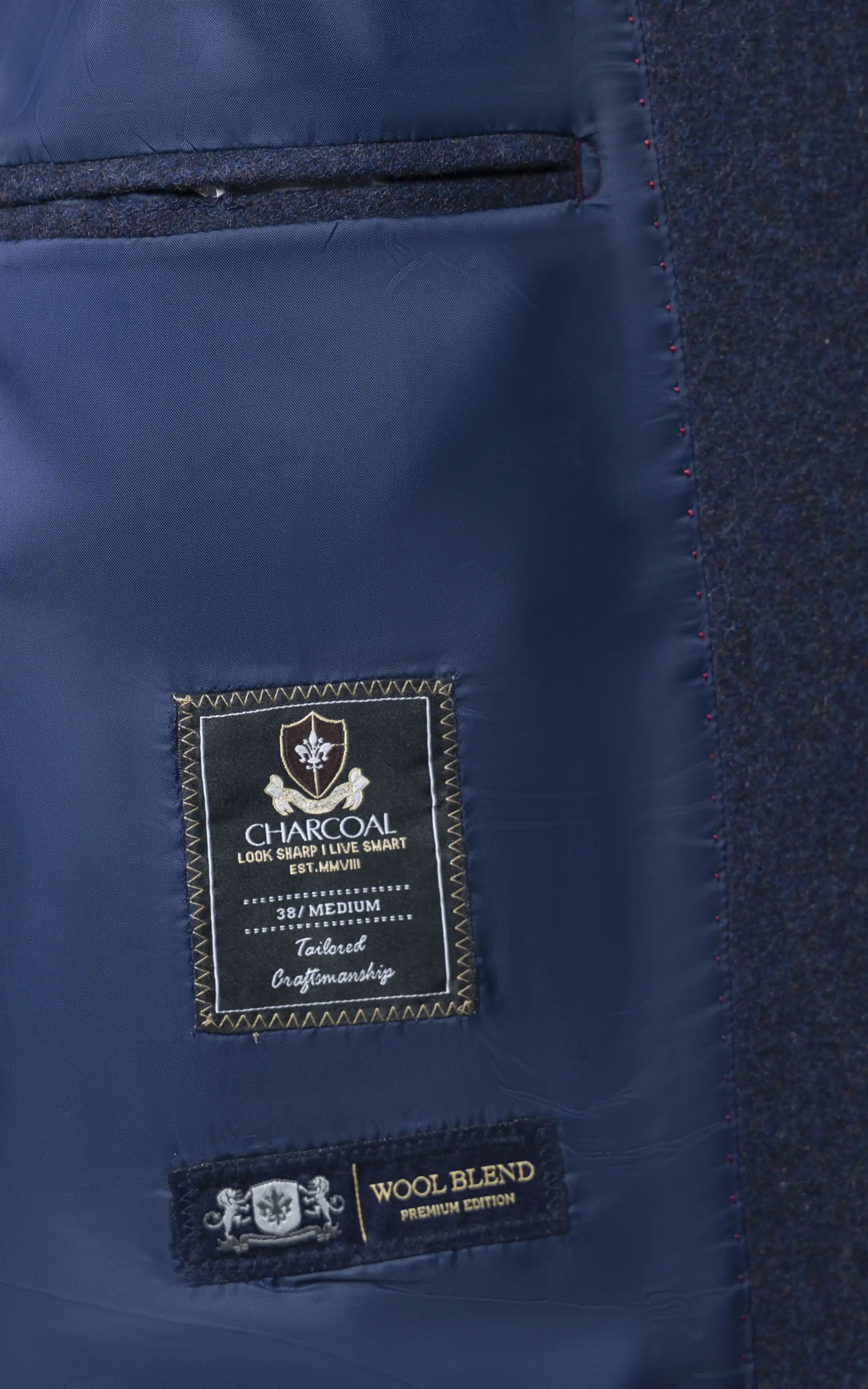 Men’s Stand-Collar Long Coat Blue - Image 6