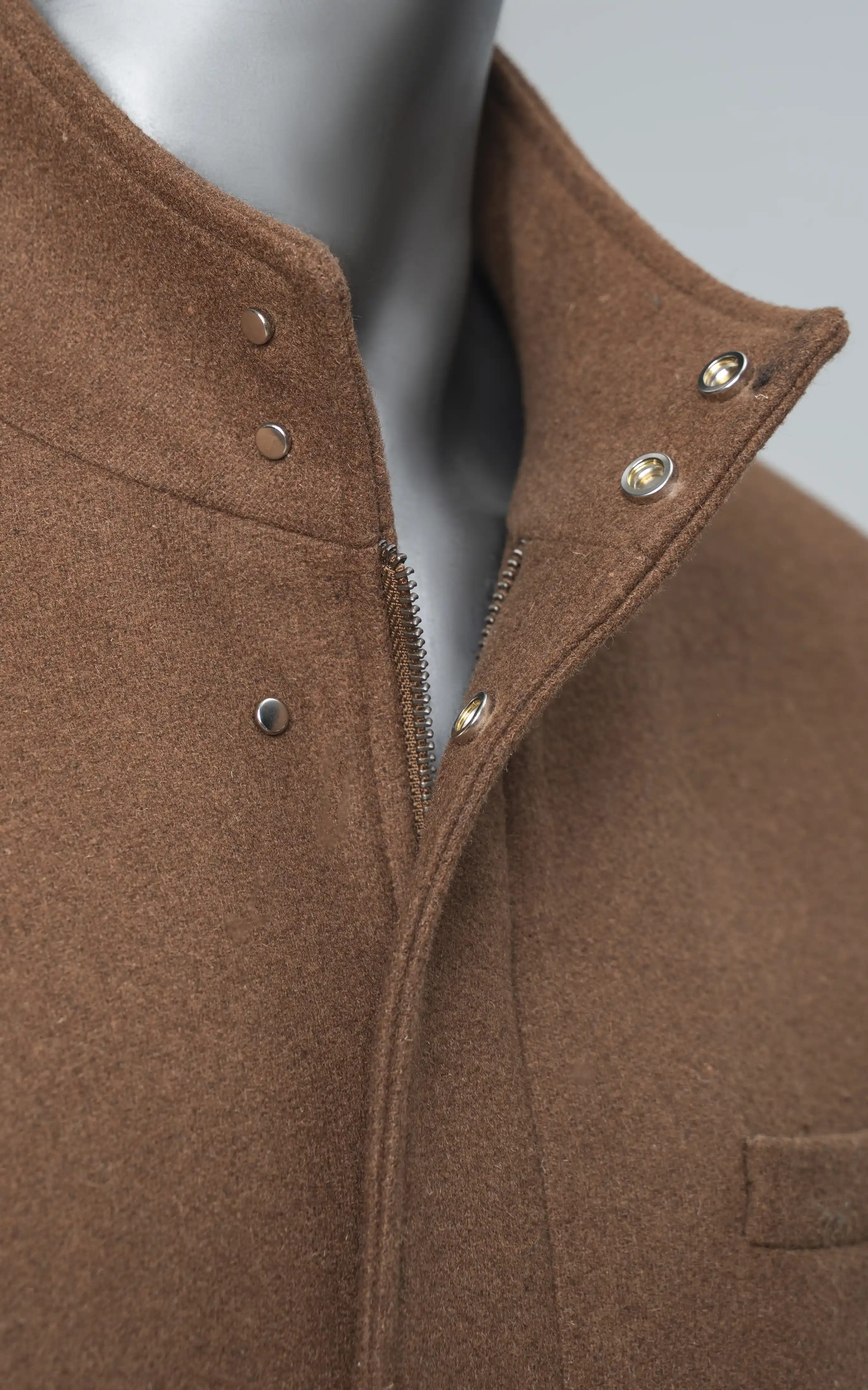 Men’s Stand-Collar Long Coat Brown - Image 2