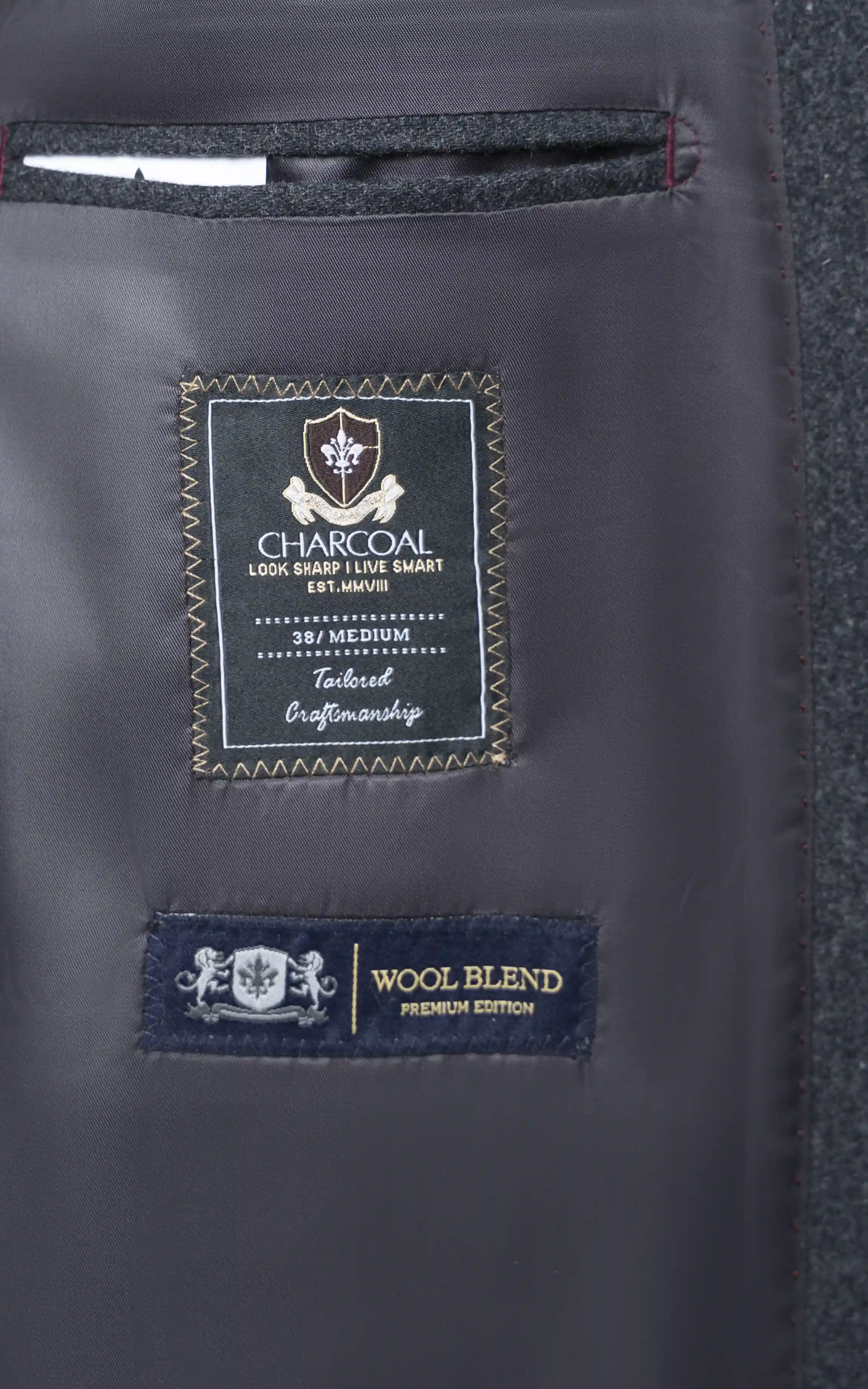 Men’s Stand-Collar Long Coat Charcoal - Image 6