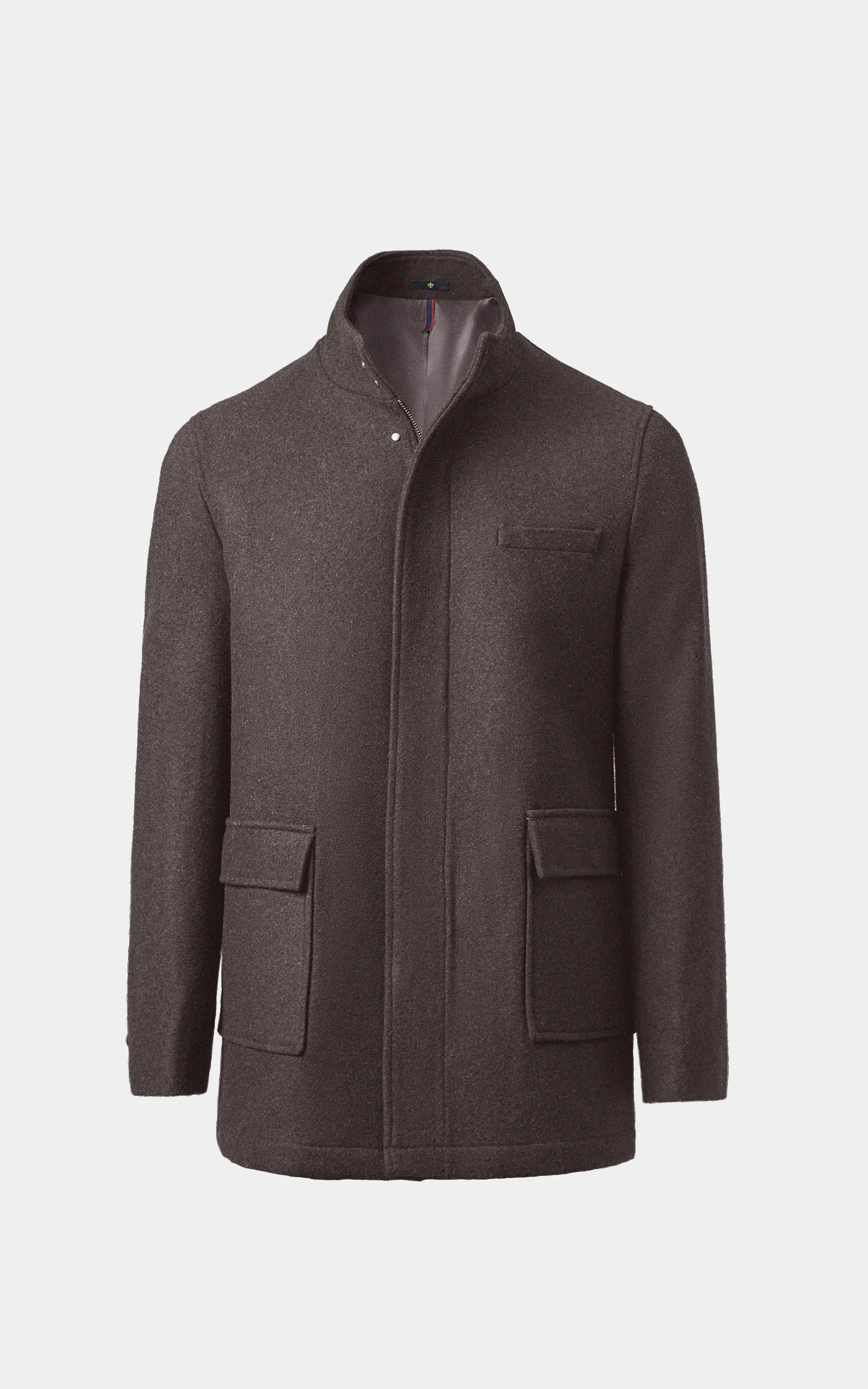 Men’s Stand-Collar Long Coat Dark Brown