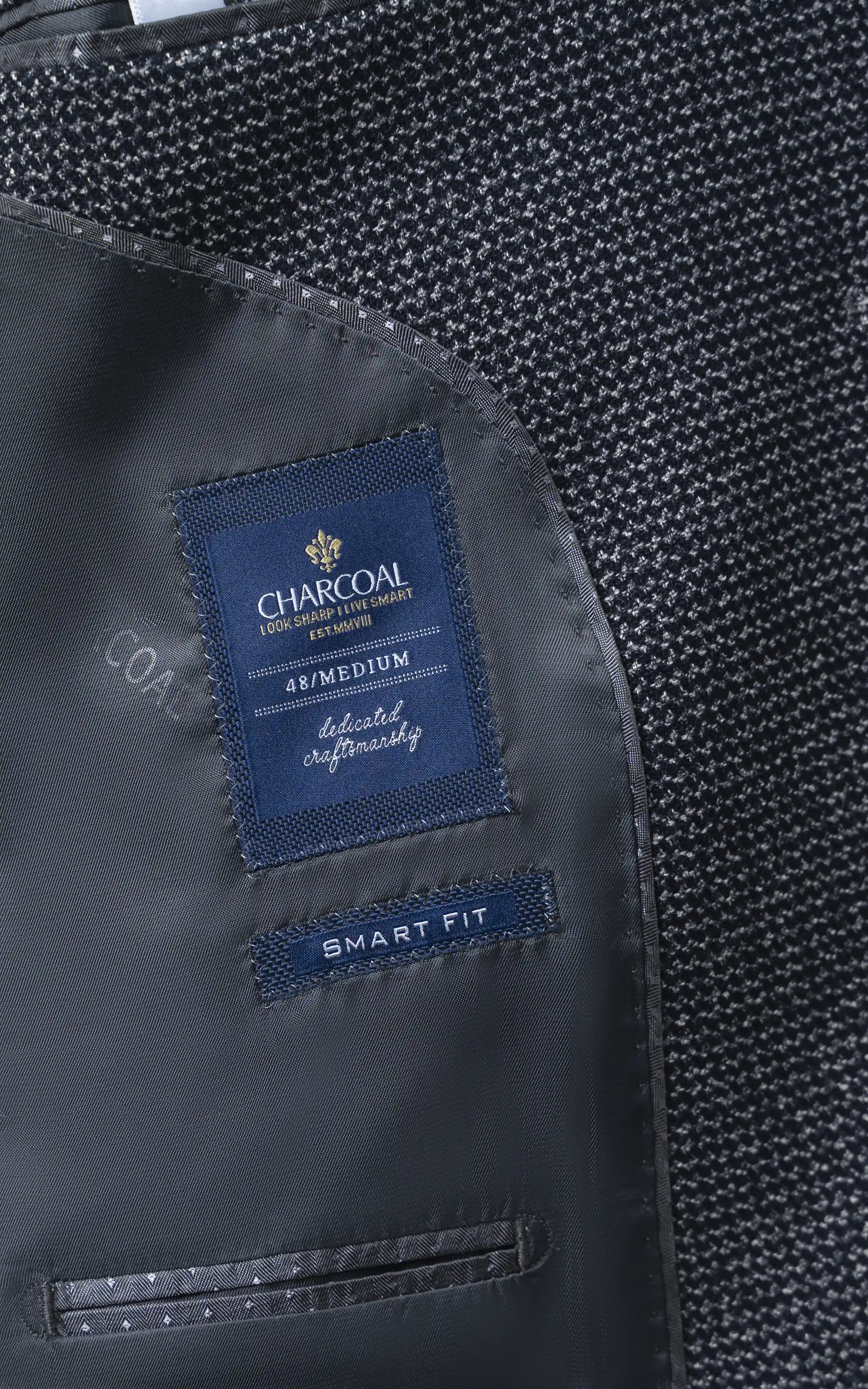 Men’s Textured Blazer with Elbow Patches Grey Black - Image 4