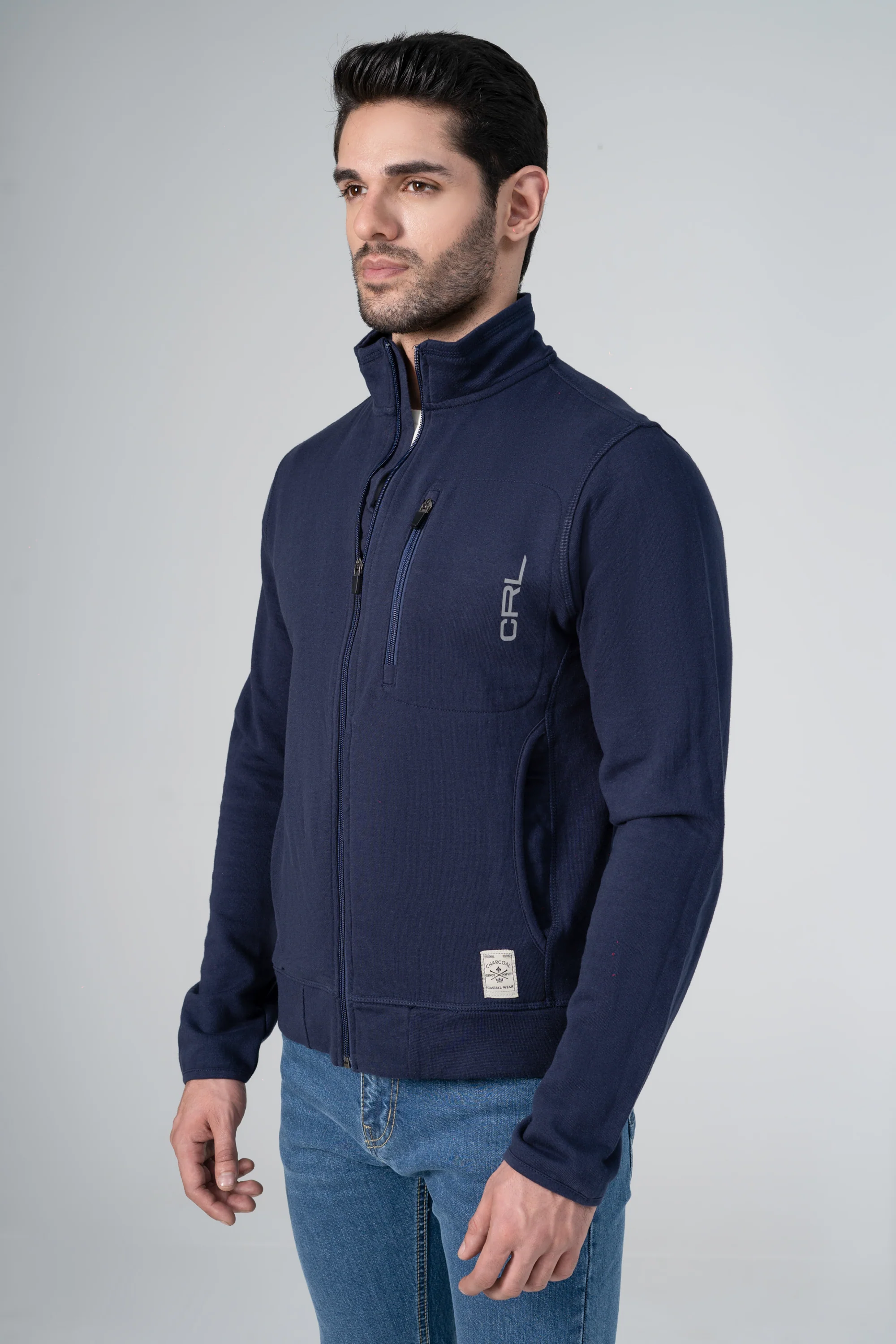 MOCK NECK KNITTED JACKET NAVY - Image 2