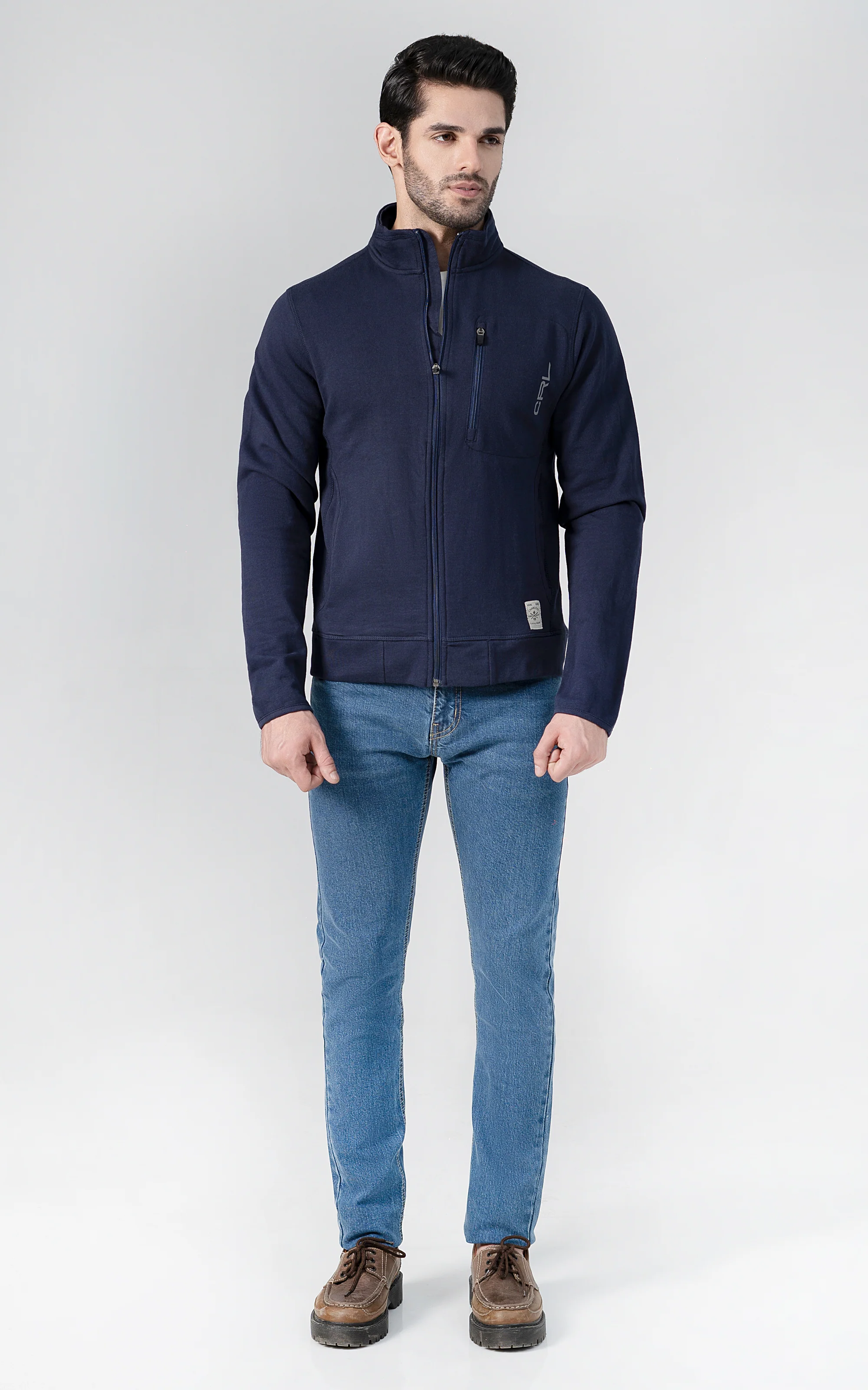 MOCK NECK KNITTED JACKET NAVY - Image 3