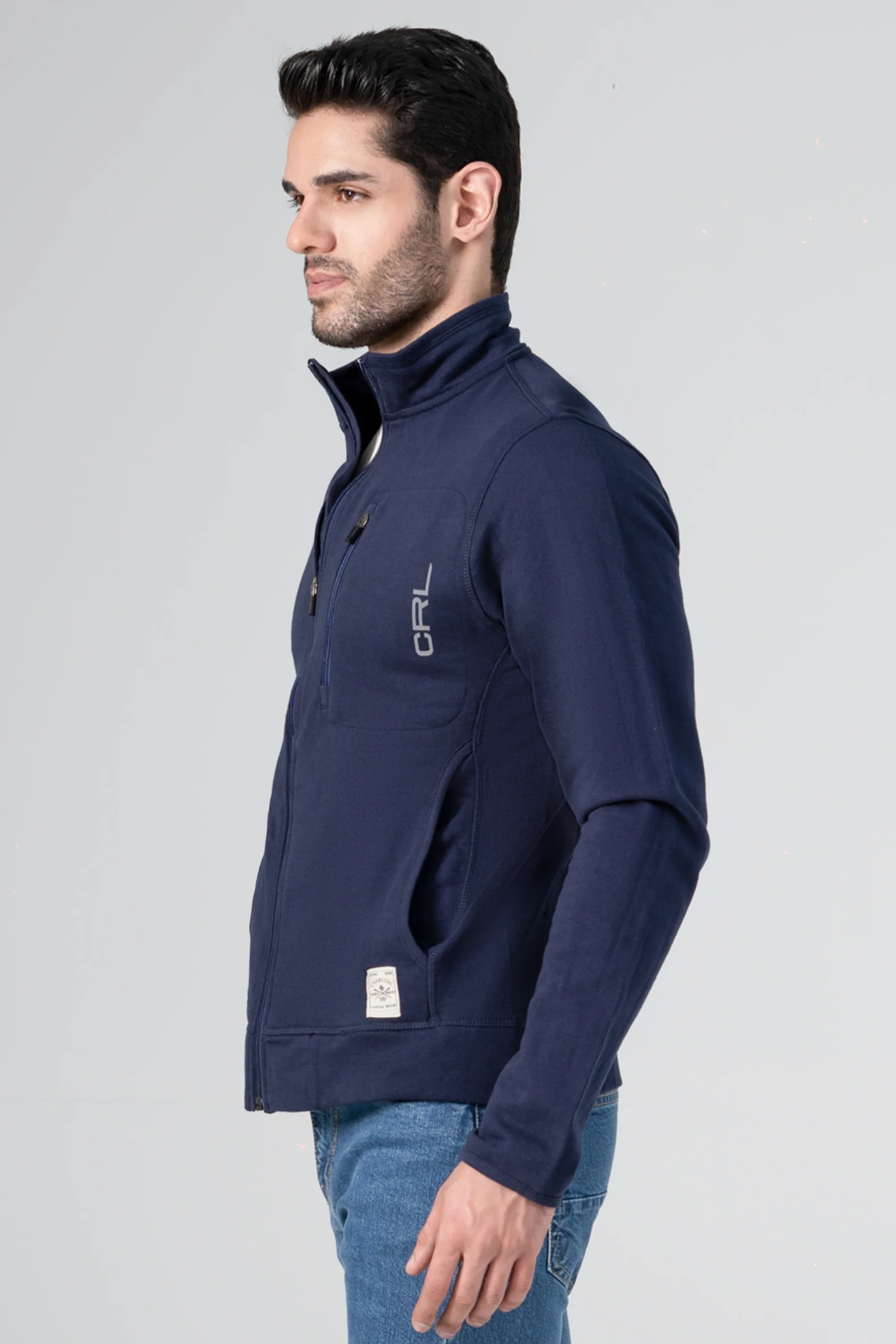 MOCK NECK KNITTED JACKET NAVY - Image 4