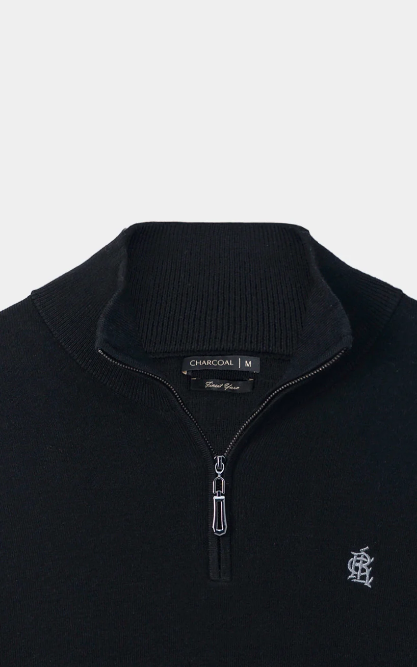Mock Neck Sweater half zip Black - Image 2