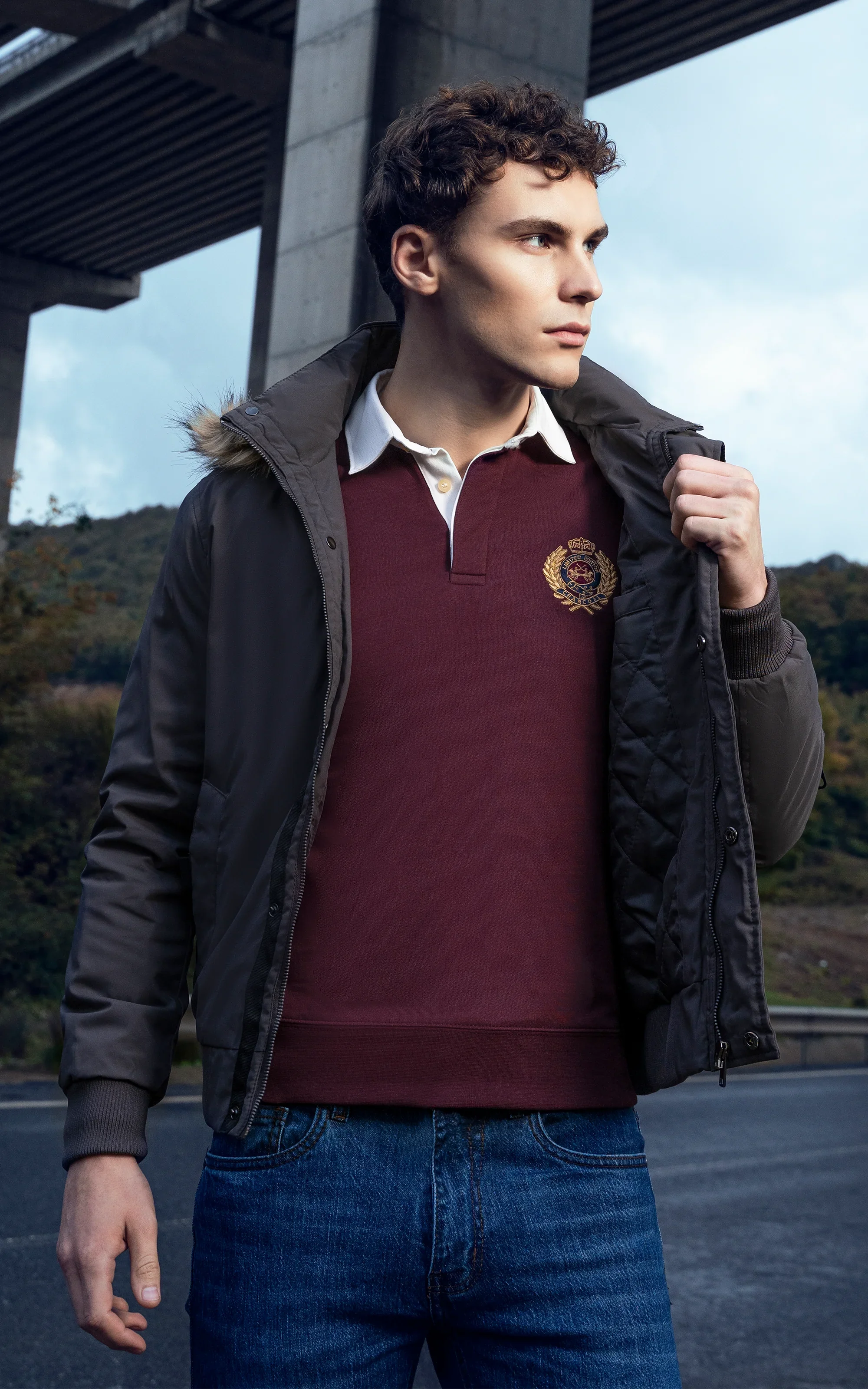 HOODED PUFFER BOMBER JACKET GREY - Image 2