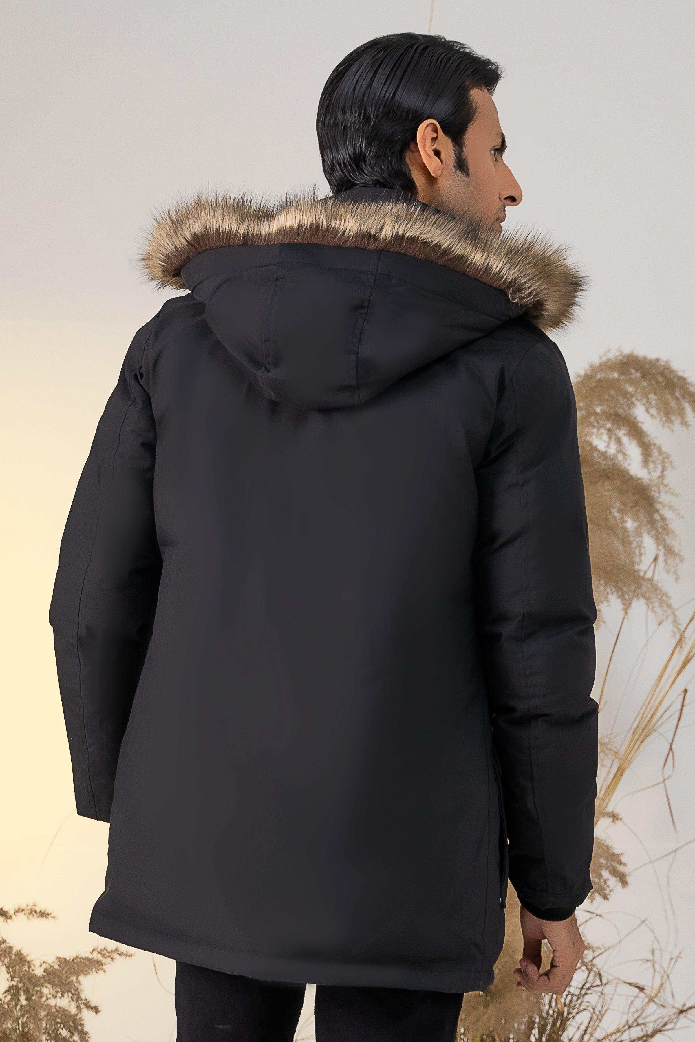 PARKA JACKET WITH FUR HOOD BLACK - Image 3