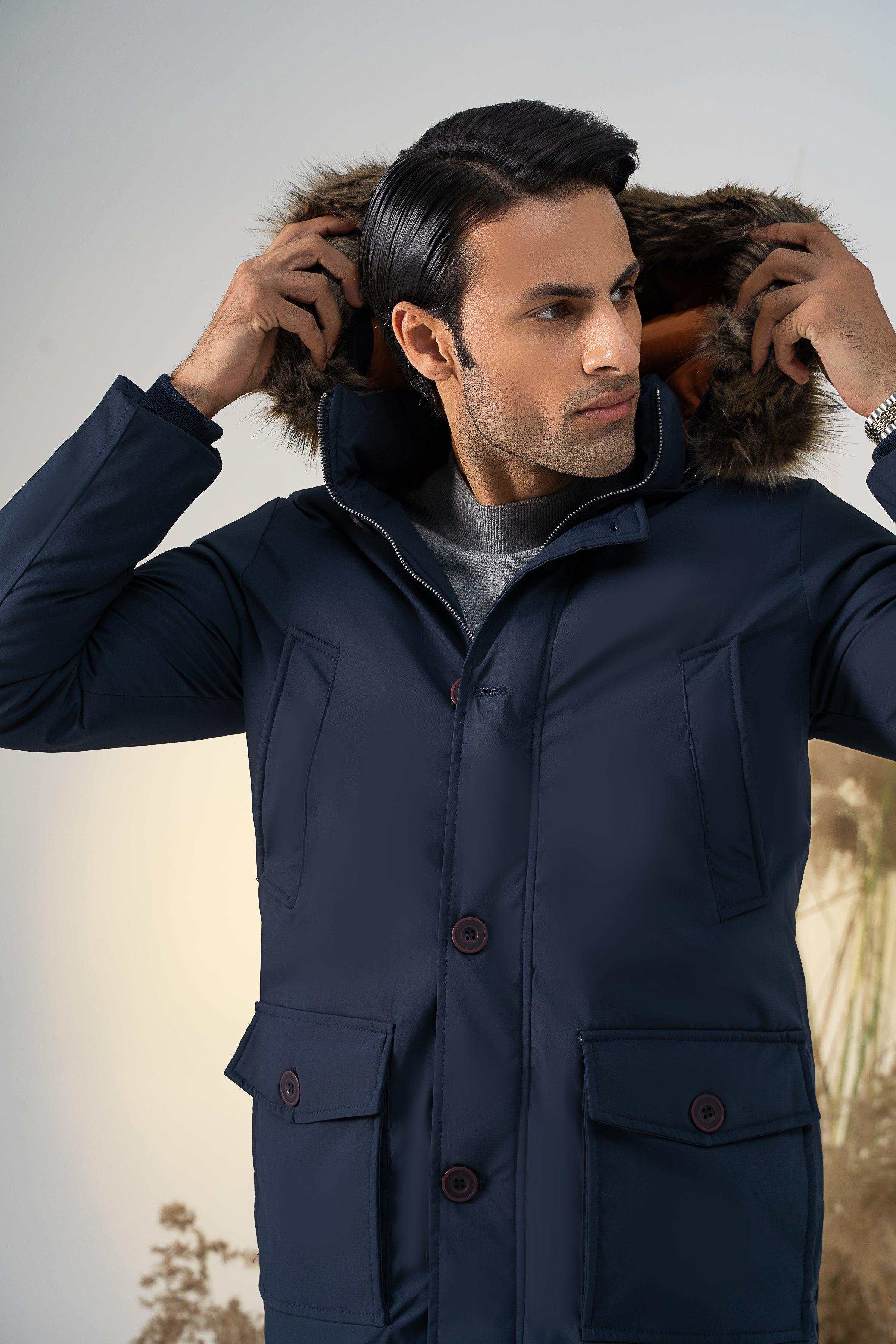PARKA JACKET WITH FUR HOOD NAVY - Image 3