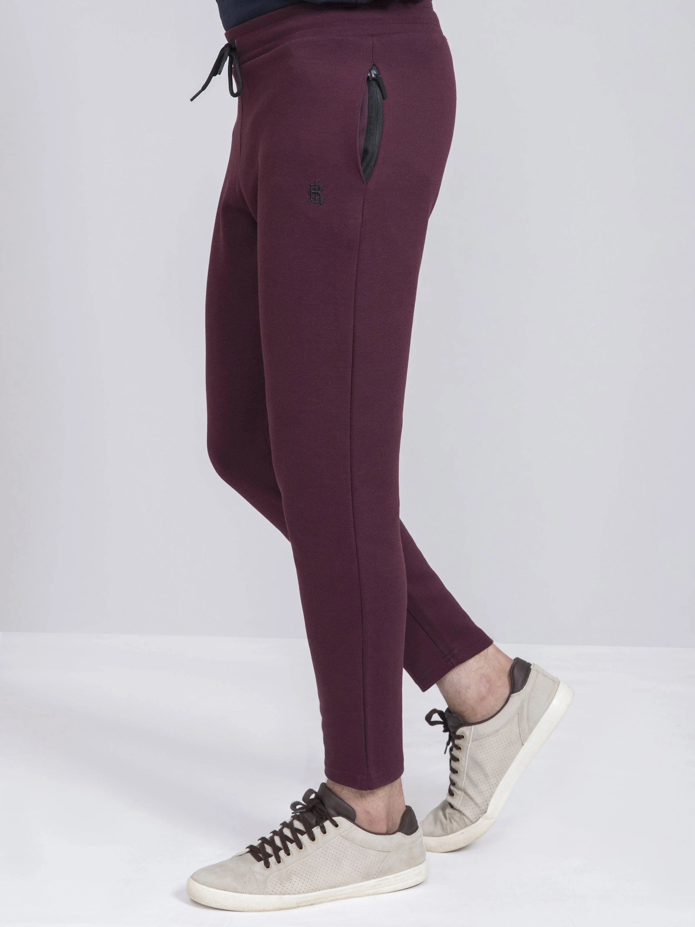 PIQUE INTERLOCK  SLIM FIT MAROON TROUSER - Image 2
