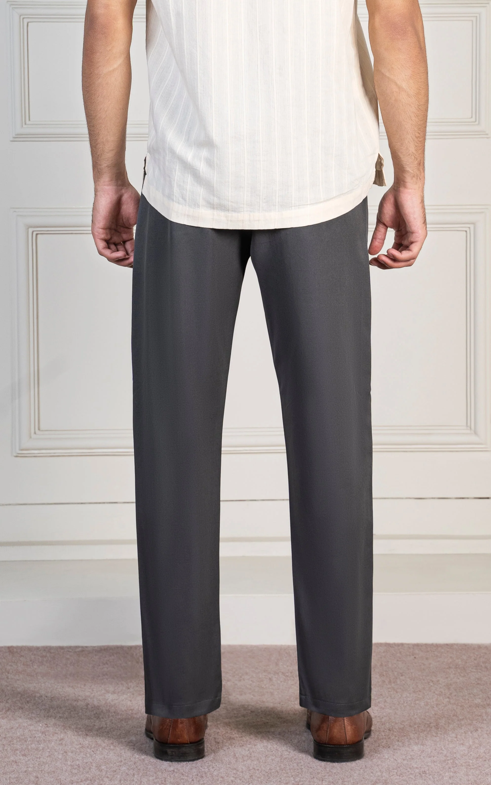 PLAIN REGULAR TAPERED BI-STRETCH PANT DARK GREY - Image 8