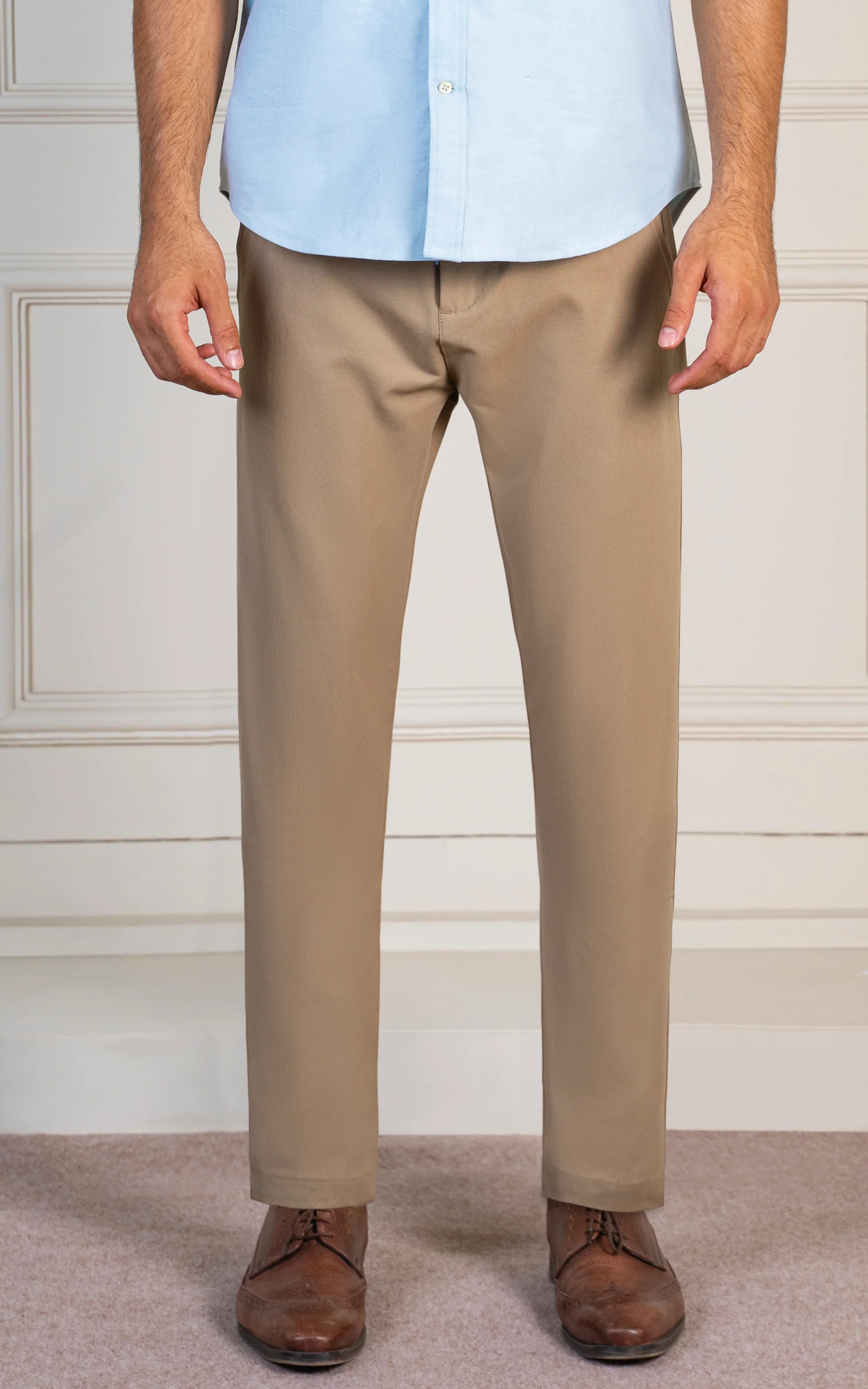 PLAIN REGULAR TAPERED  BI-STRETCH PANT KHAKI - Image 2
