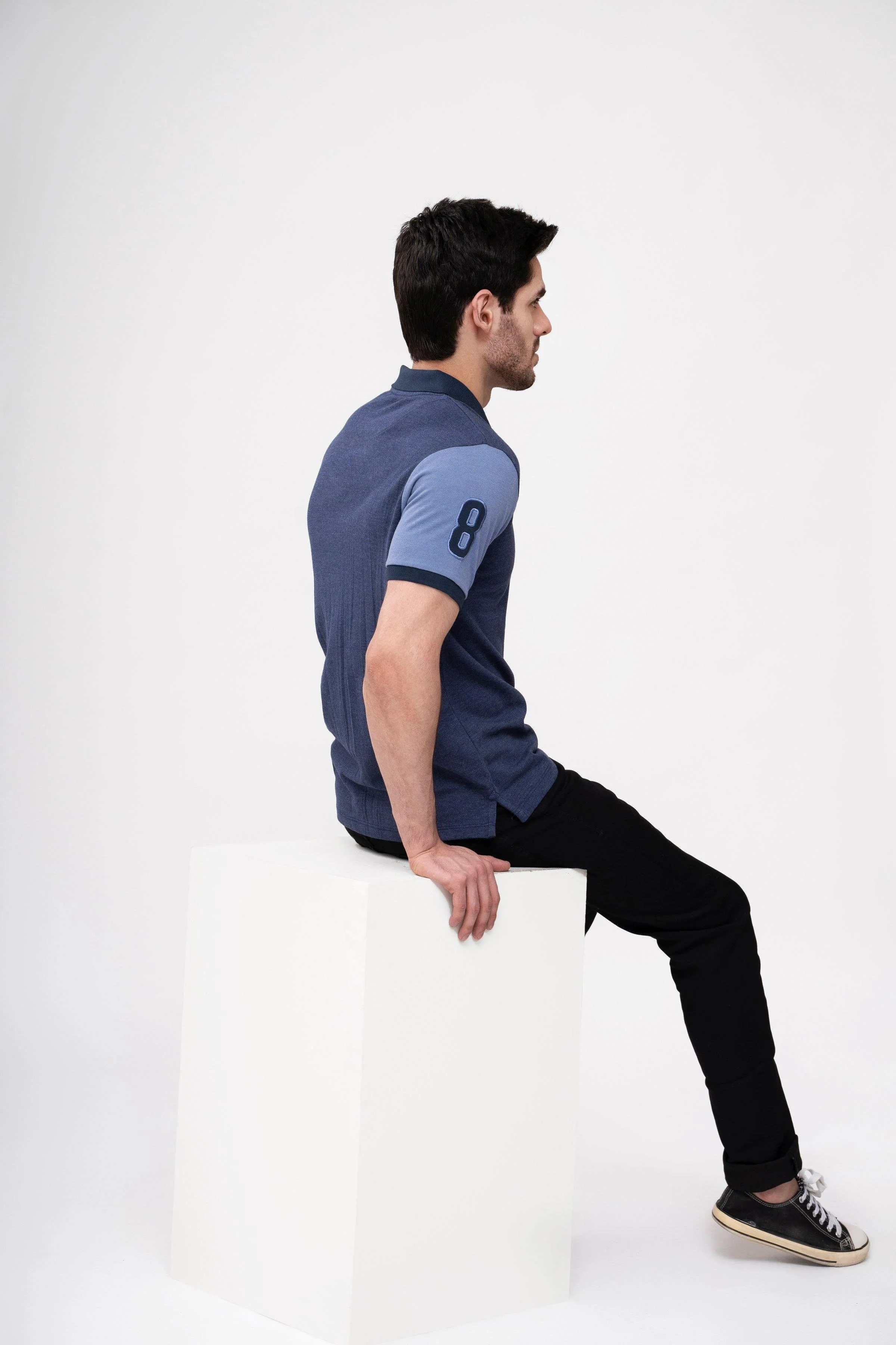 POLO SHIRT CONTRAST COLLAR BLUE - Image 3