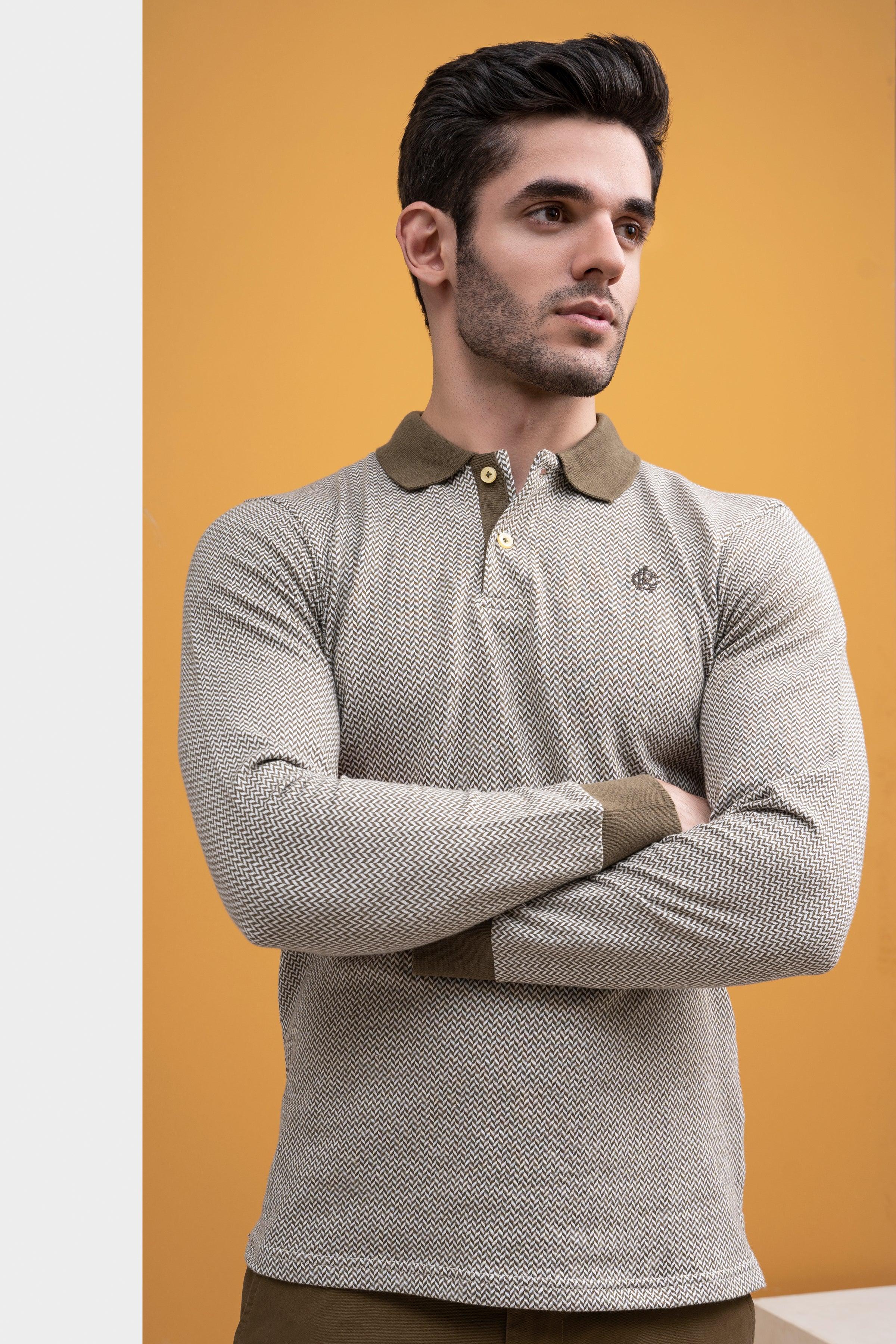 POLO SHIRT CONTRAST COLLAR RIB F/S GREEN