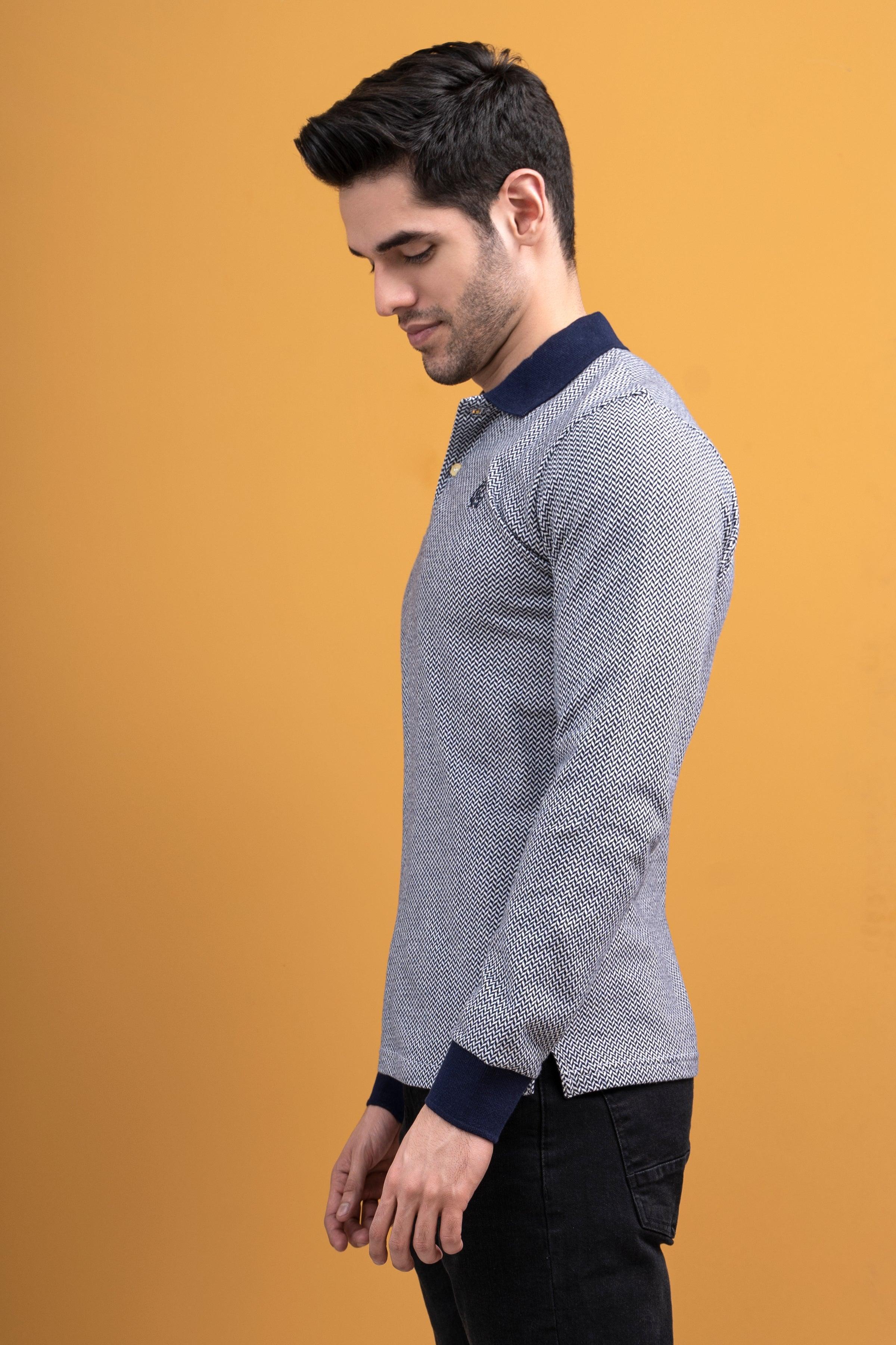 POLO SHIRT CONTRAST COLLAR RIB F/S NAVY - Image 2