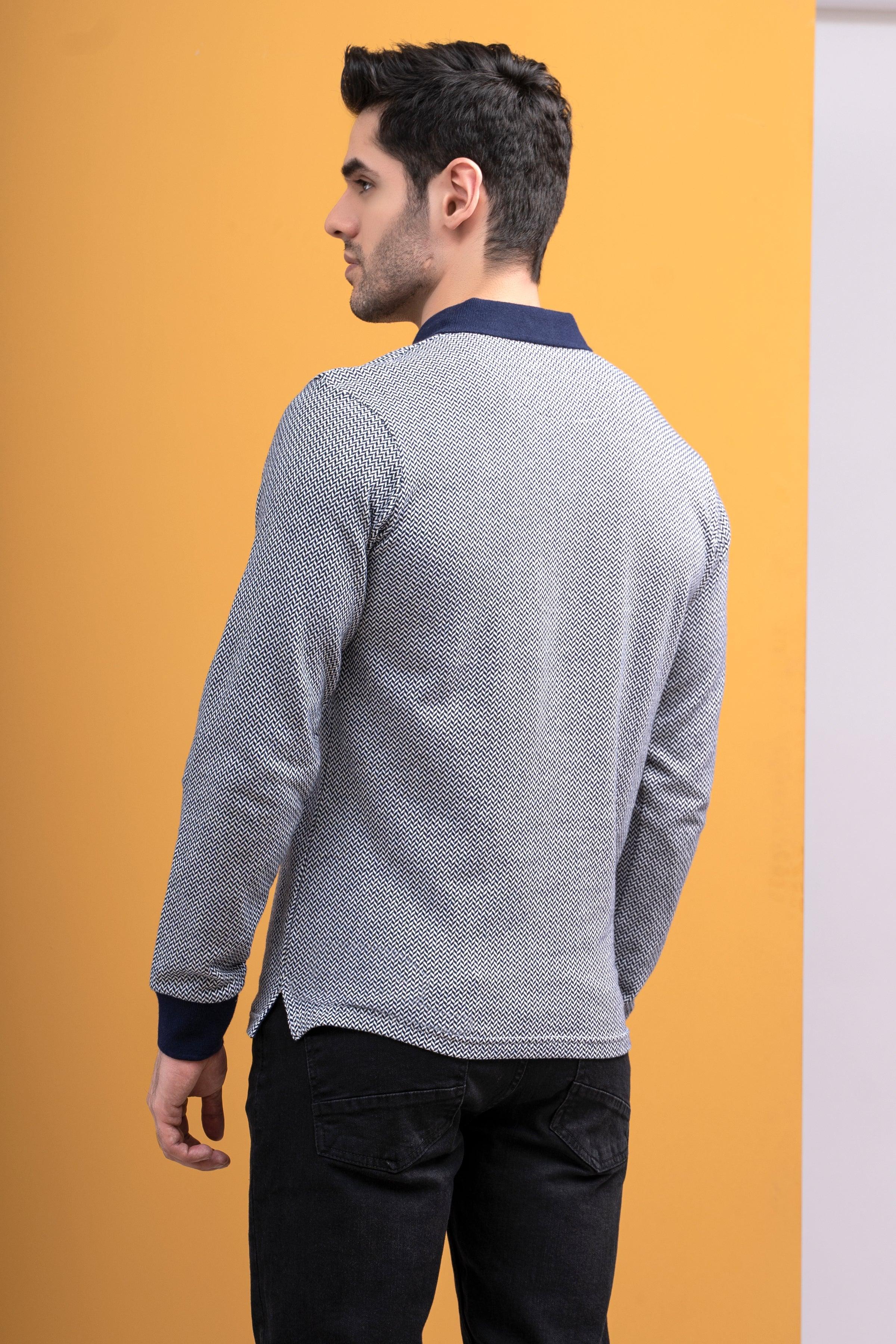 POLO SHIRT CONTRAST COLLAR RIB F/S NAVY - Image 3