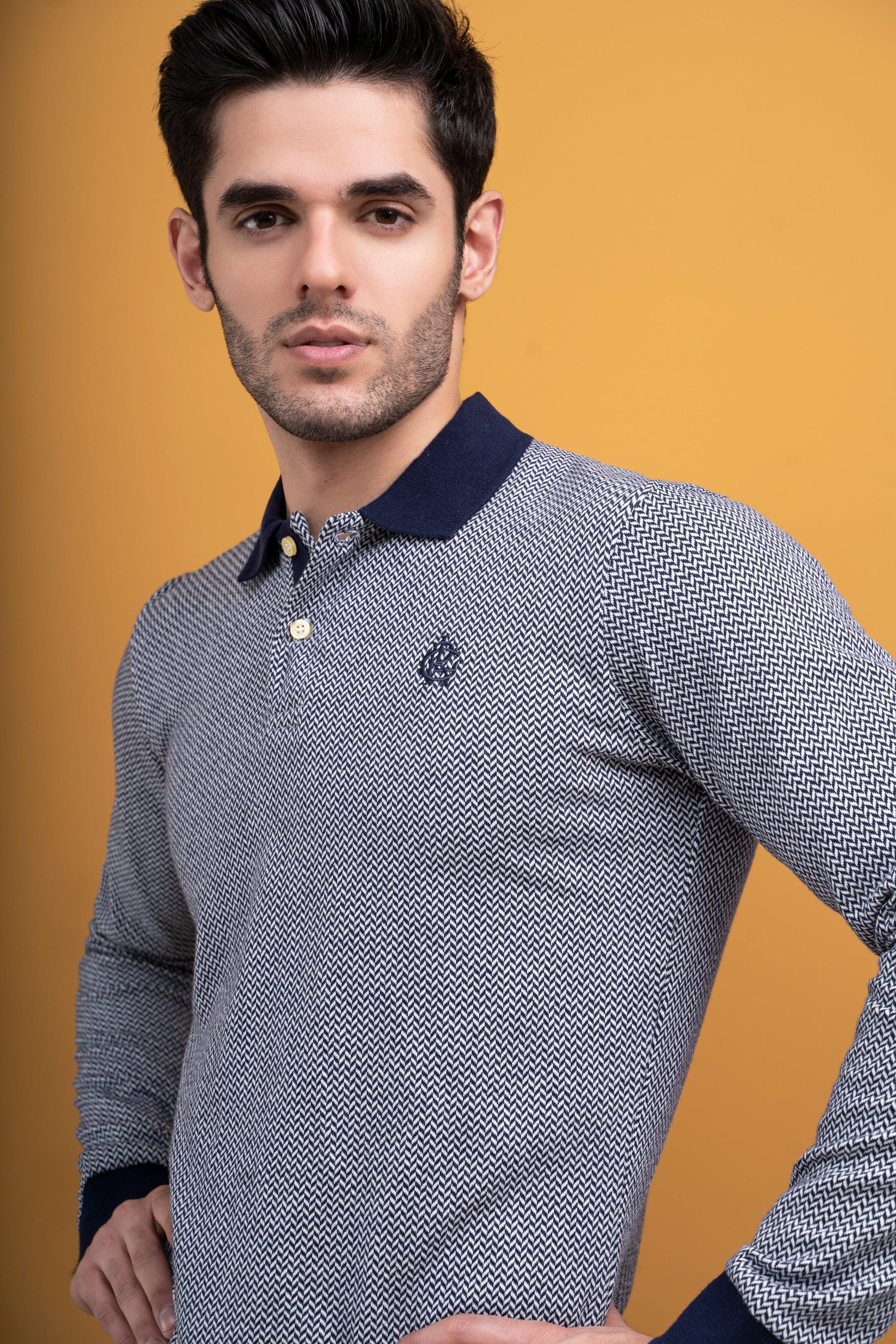 POLO SHIRT CONTRAST COLLAR RIB F/S NAVY - Image 4