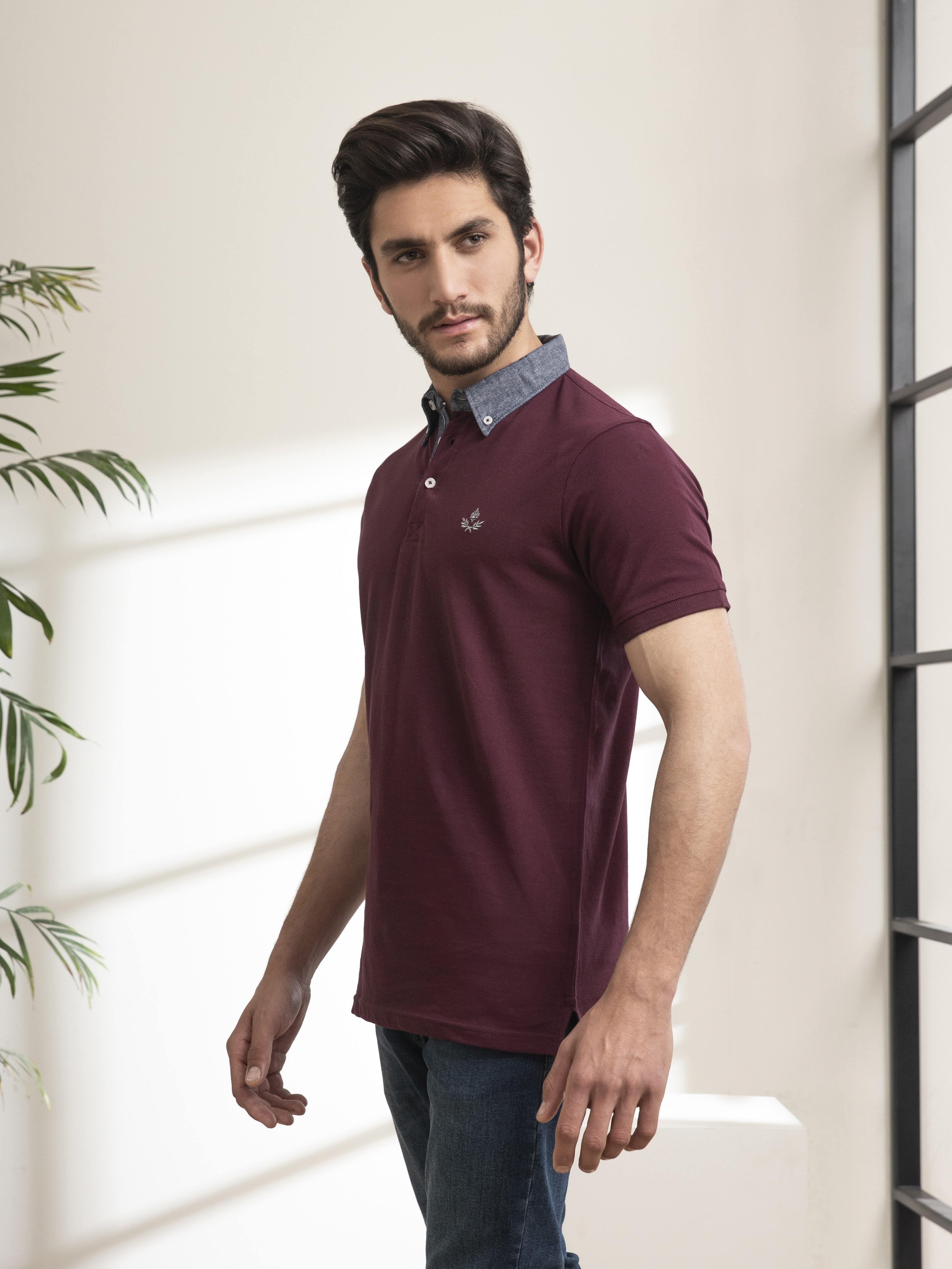 POLO SHIRT DENIM COLLAR MAROON - Image 3
