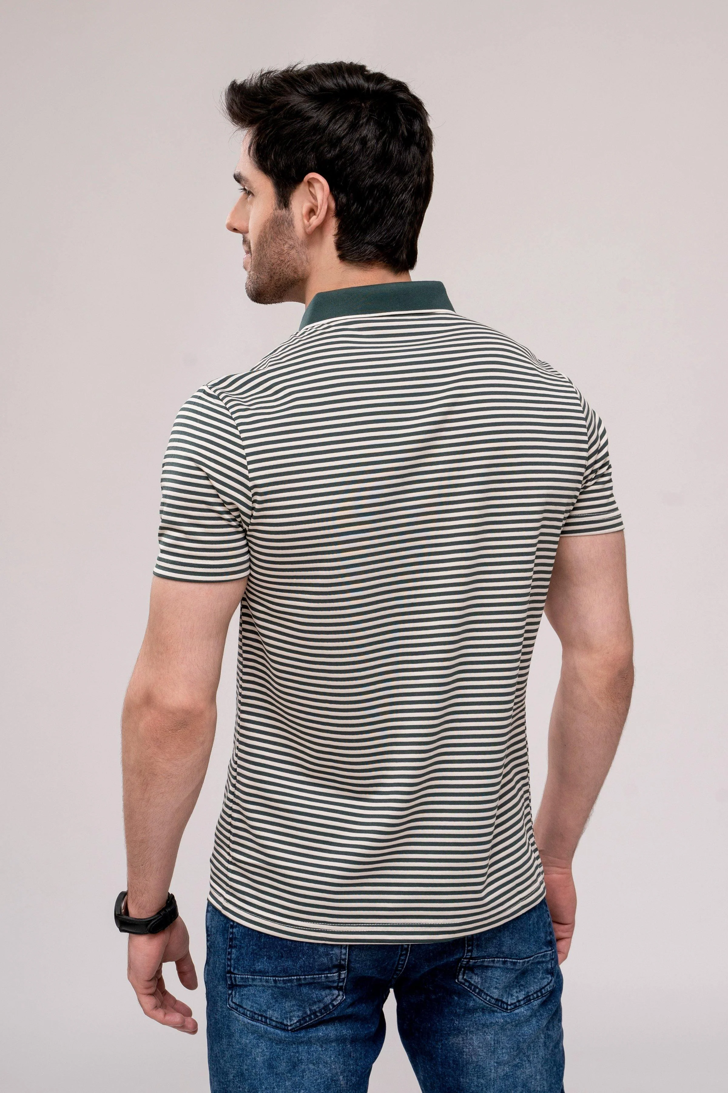 POLO SHIRT GREEN WHITE - Image 3