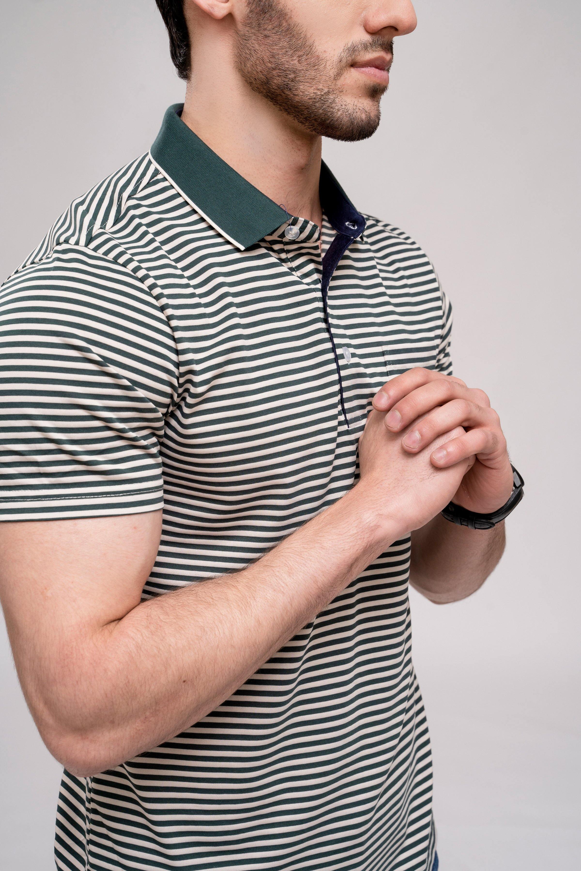 POLO SHIRT GREEN WHITE - Image 4